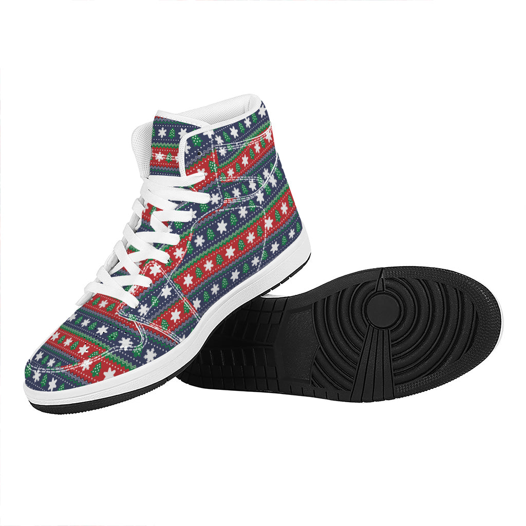 Festive Holiday High Top Leather Sneakers Merry Christmas