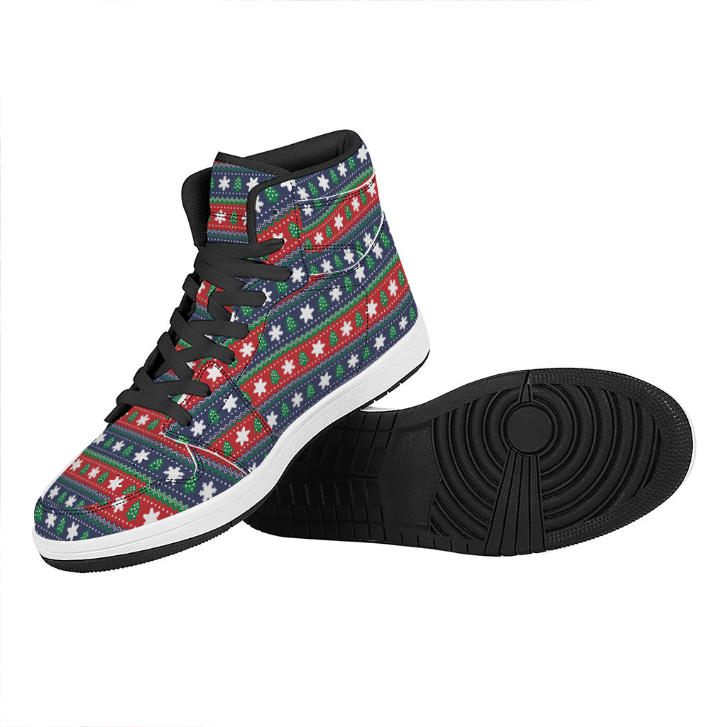 Festive Holiday High Top Leather Sneakers Merry Christmas