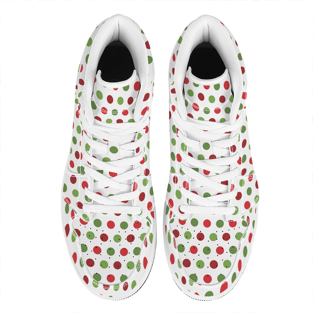 Festive Holiday Polka Dot High Top Leather Sneakers for Christmas