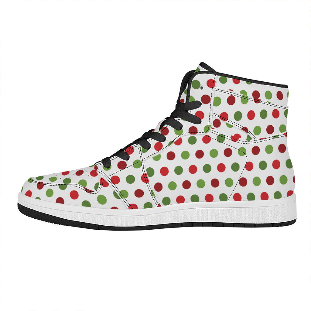 Festive Holiday Polka Dot High Top Leather Sneakers for Christmas