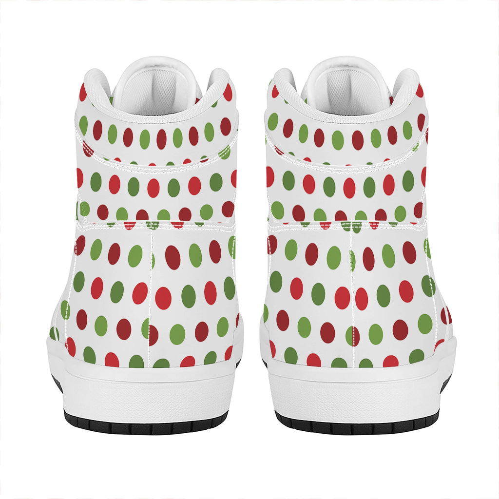 Festive Holiday Polka Dot High Top Leather Sneakers for Christmas