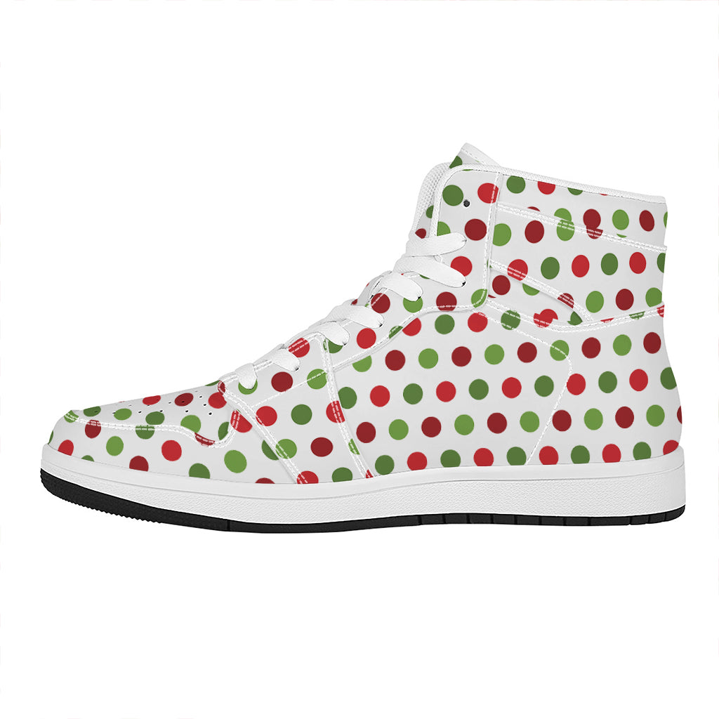 Festive Holiday Polka Dot High Top Leather Sneakers for Christmas