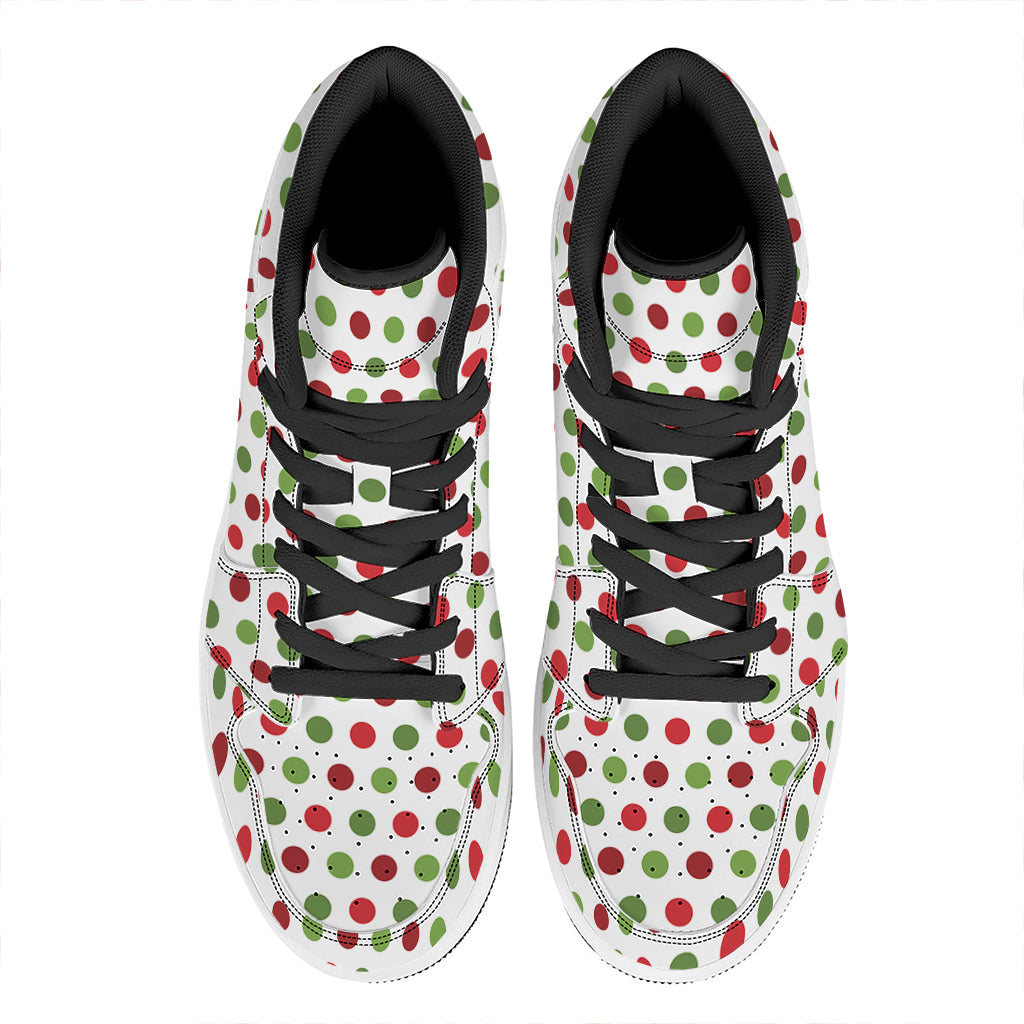 Festive Holiday Polka Dot High Top Leather Sneakers for Christmas