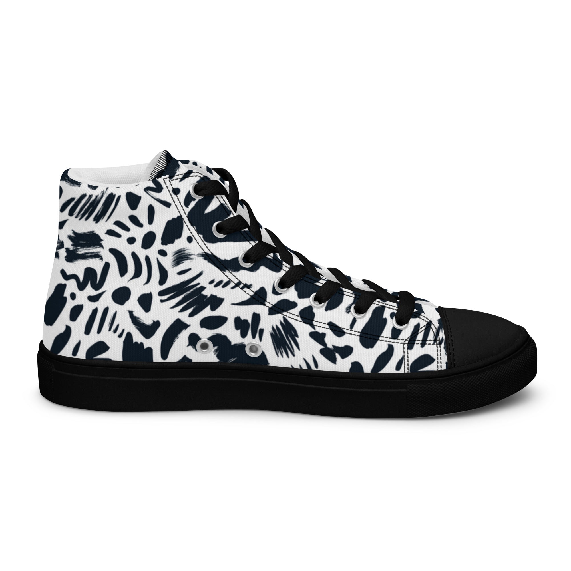 Men’s Monochrome High-Tops, Abstract Pattern, Breathable Canvas Sneakers