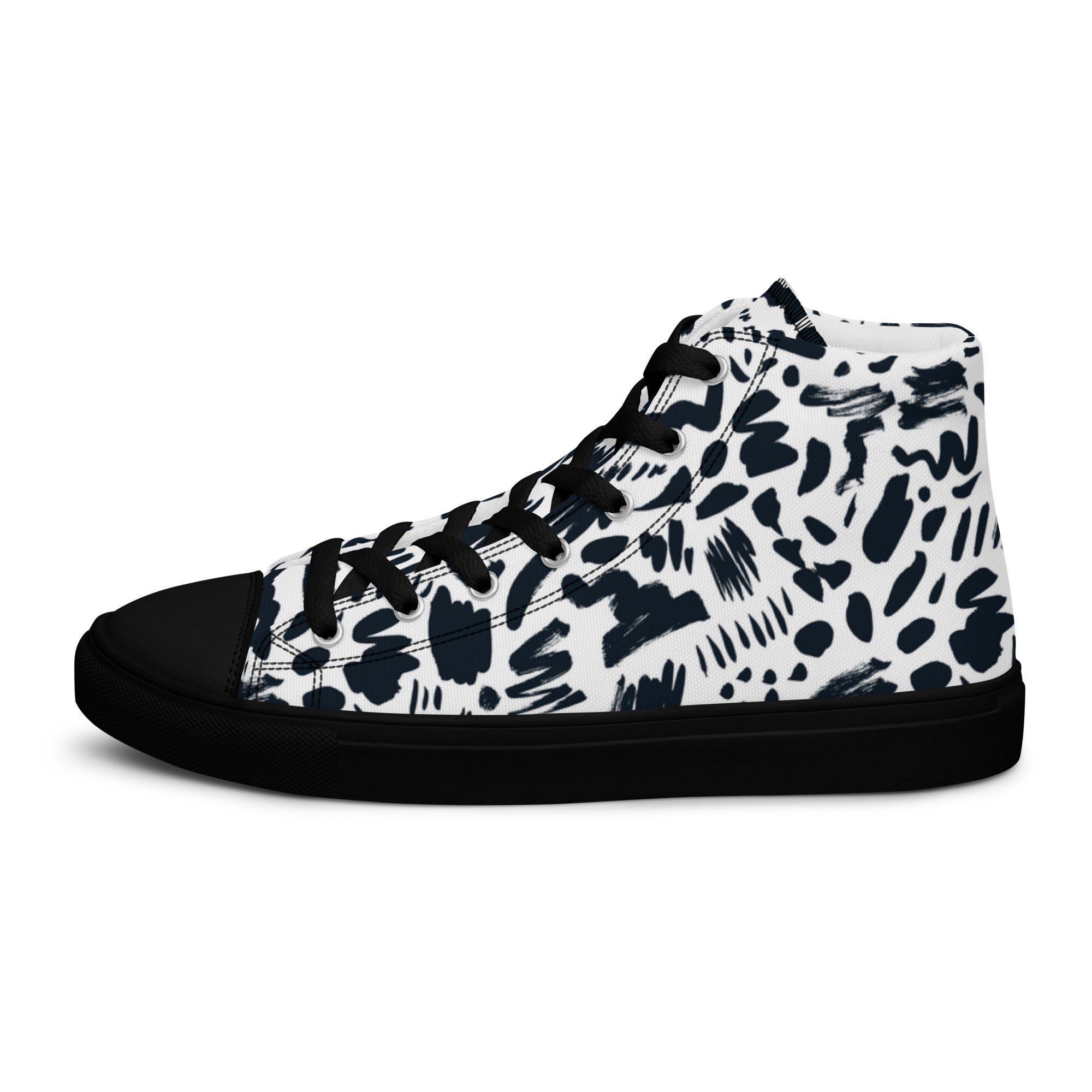 Men’s Monochrome High-Tops, Abstract Pattern, Breathable Canvas Sneakers