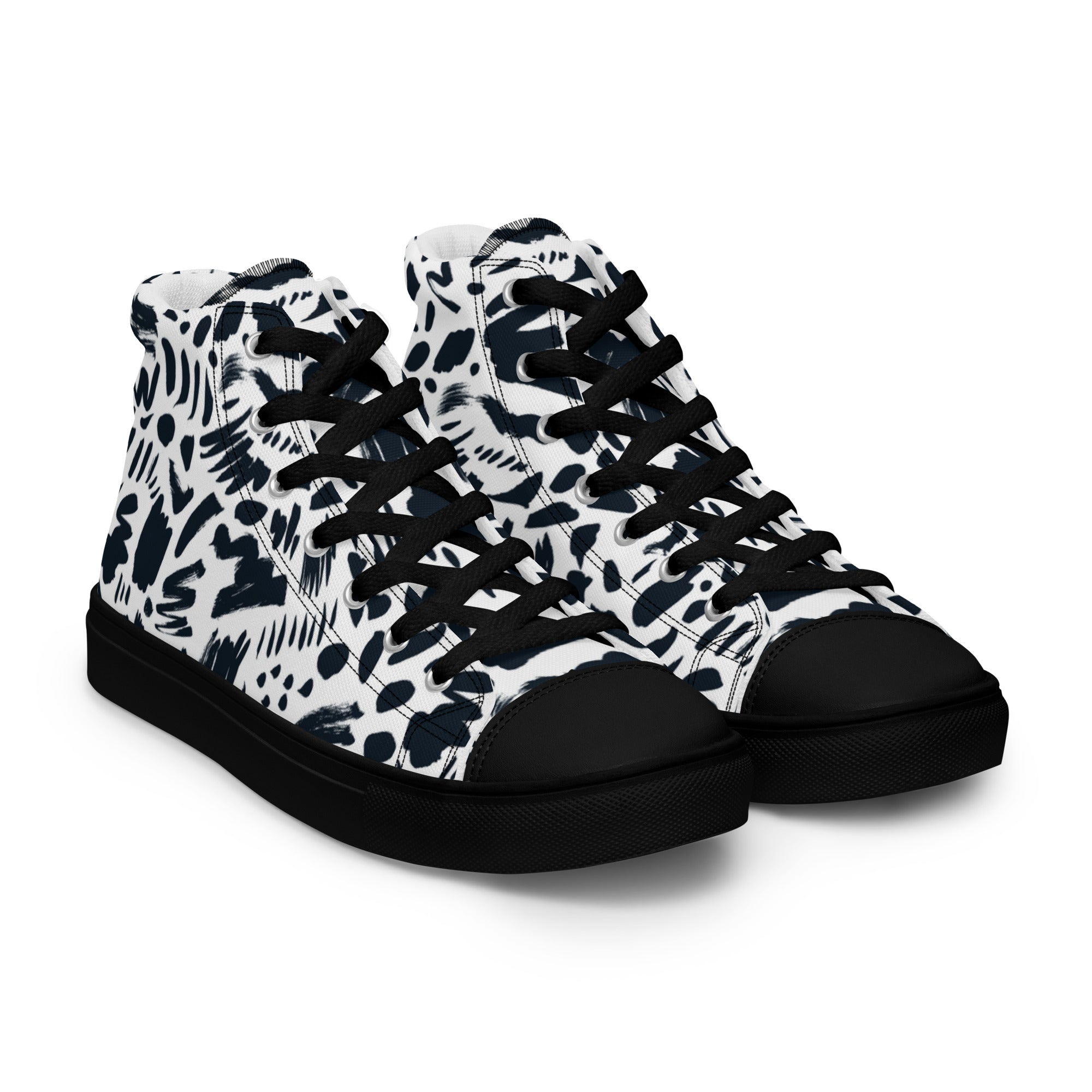 Men’s Monochrome High-Tops, Abstract Pattern, Breathable Canvas Sneakers