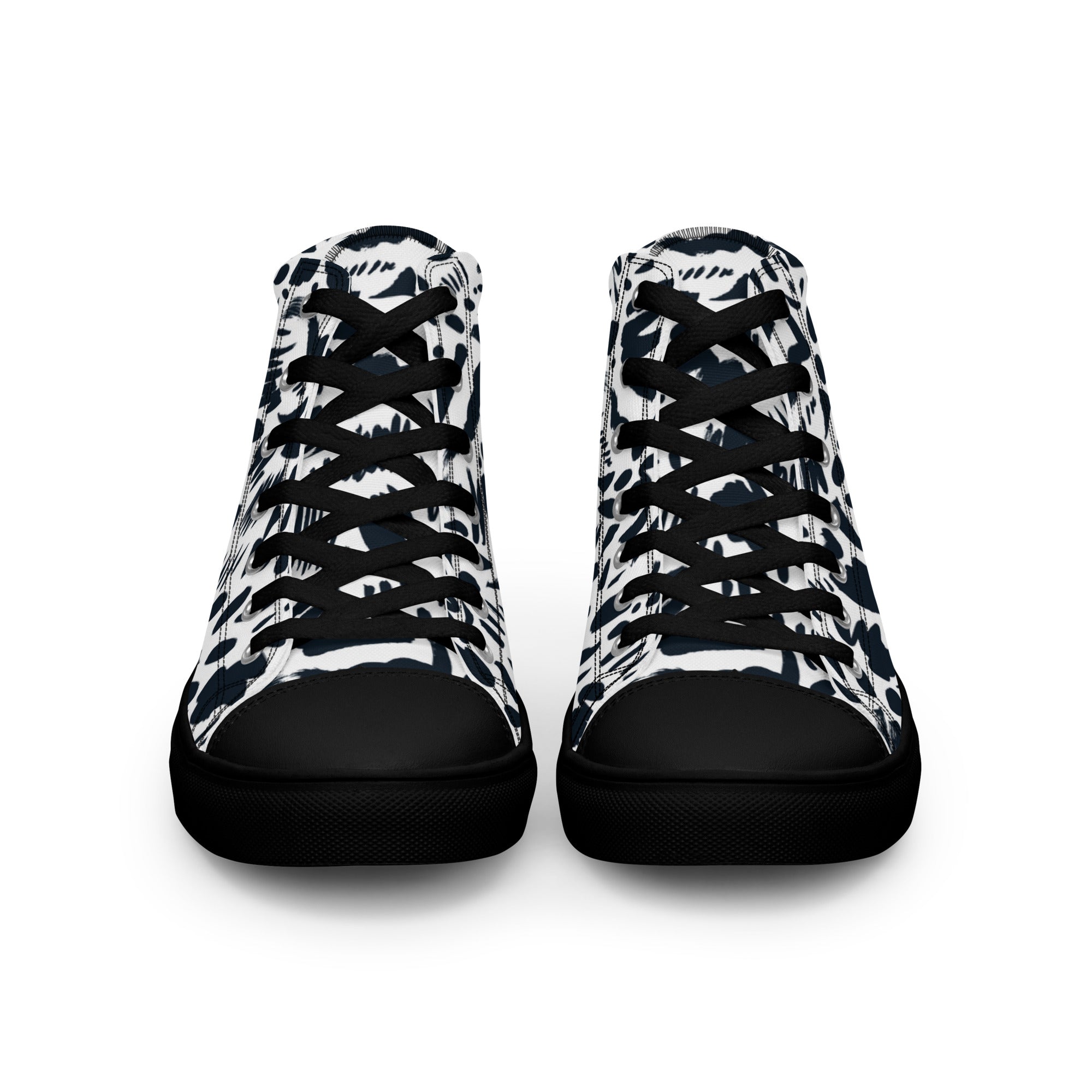 Men’s Monochrome High-Tops, Abstract Pattern, Breathable Canvas Sneakers