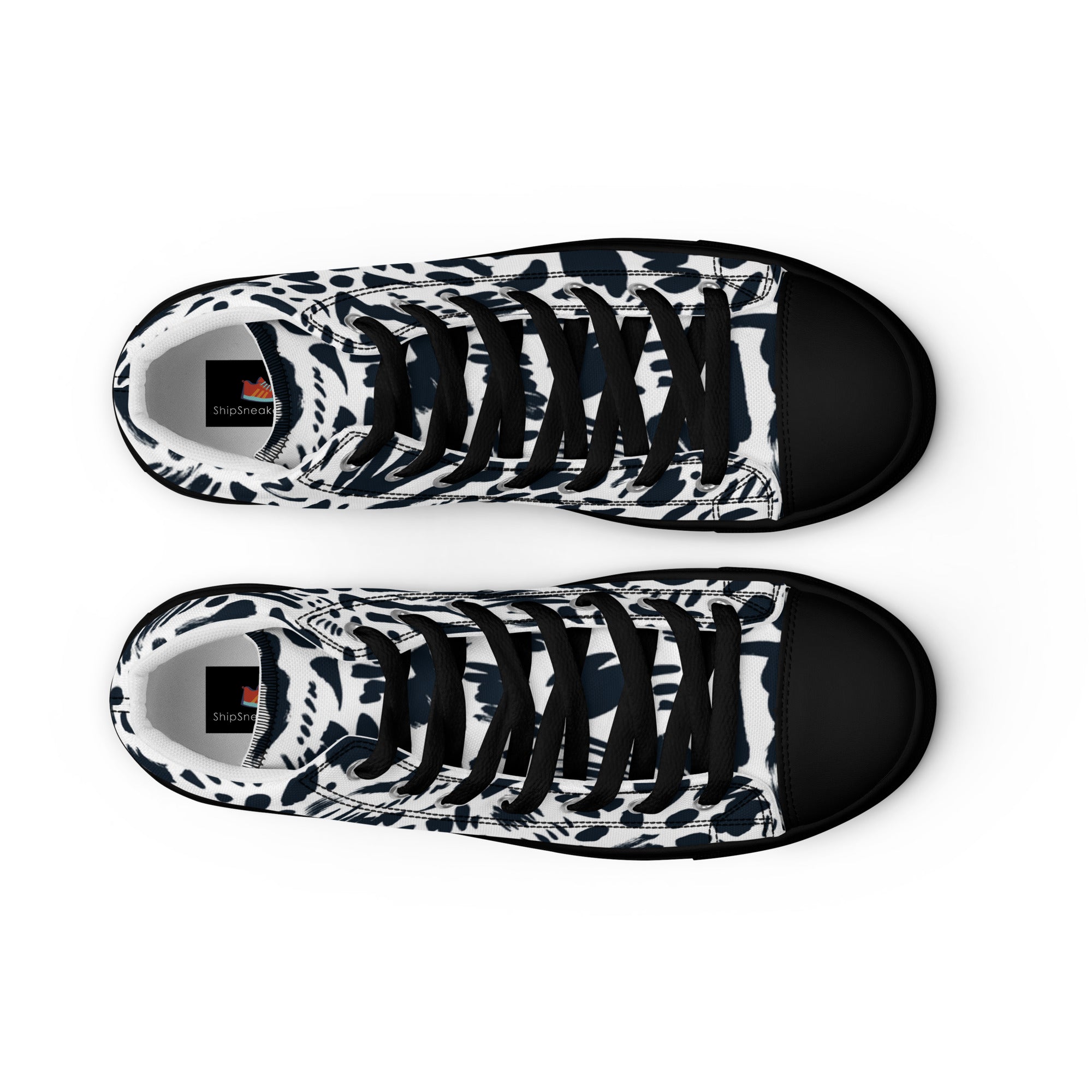 Men’s Monochrome High-Tops, Abstract Pattern, Breathable Canvas Sneakers