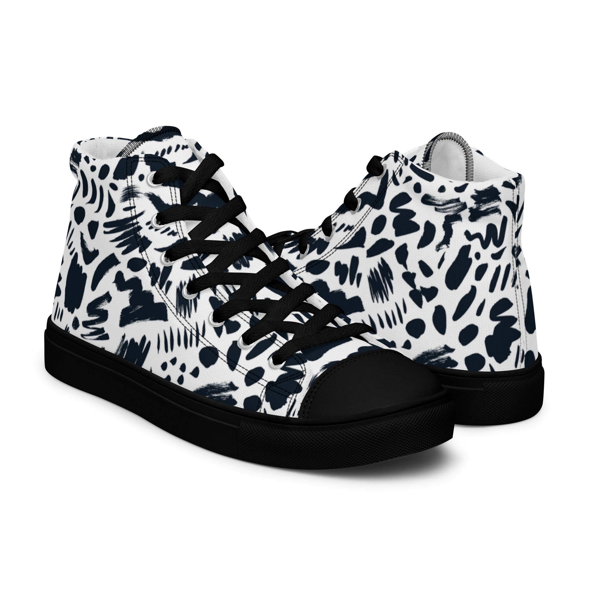 Men’s Monochrome High-Tops, Abstract Pattern, Breathable Canvas Sneakers