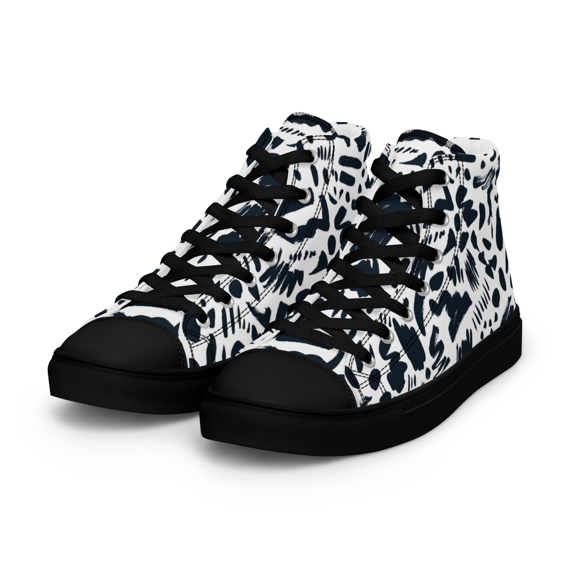 Men’s Monochrome High-Tops, Abstract Pattern, Breathable Canvas Sneakers