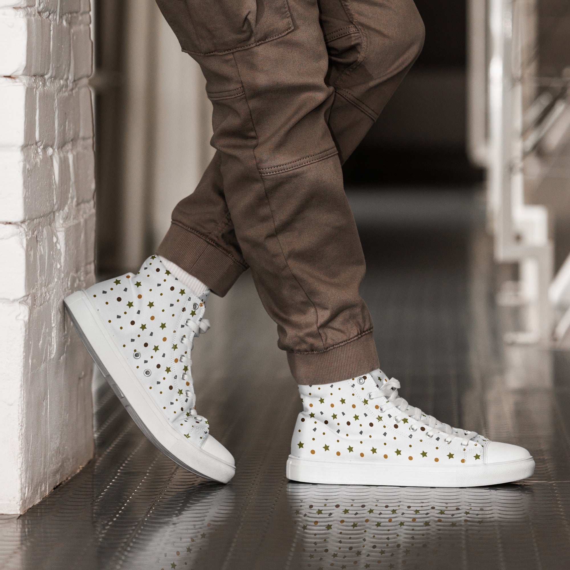 Men’s Geometric Print High-Top Sneakers, Casual Canvas Shoes