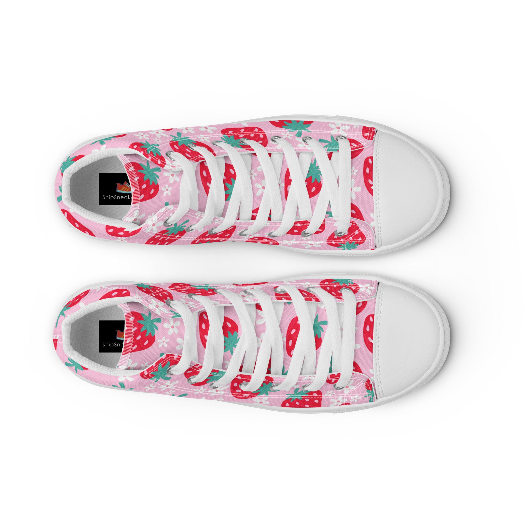 Men’s Strawberry High-Top Sneakers, Pink Canvas Casual Shoes, Fruit Print