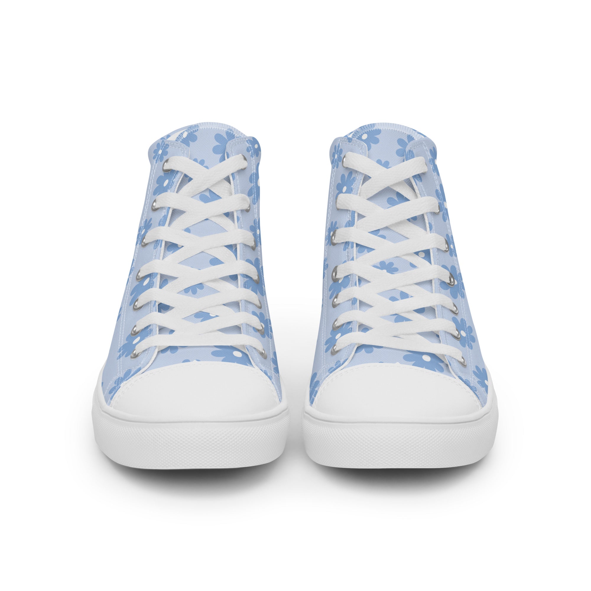 Men’s Daisy Print High-Tops, Light Blue, Breathable Canvas