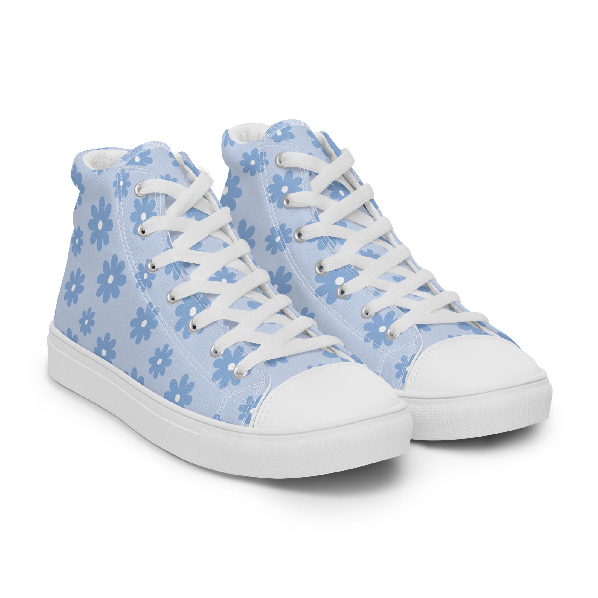 Men’s Daisy Print High-Tops, Light Blue, Breathable Canvas