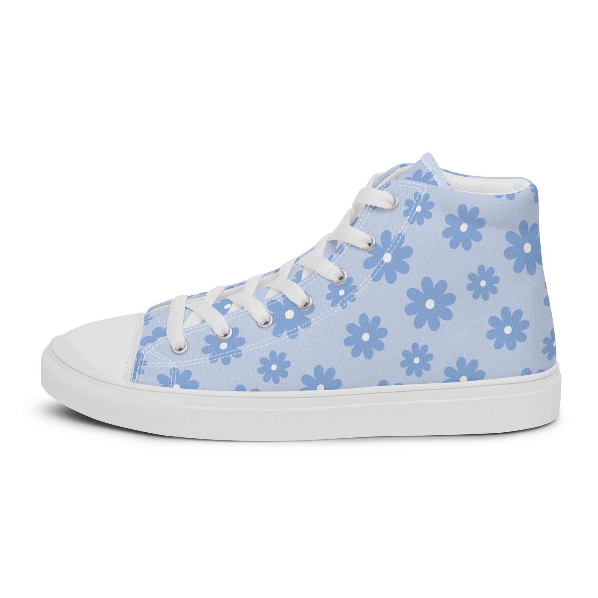 Men’s Daisy Print High-Tops, Light Blue, Breathable Canvas