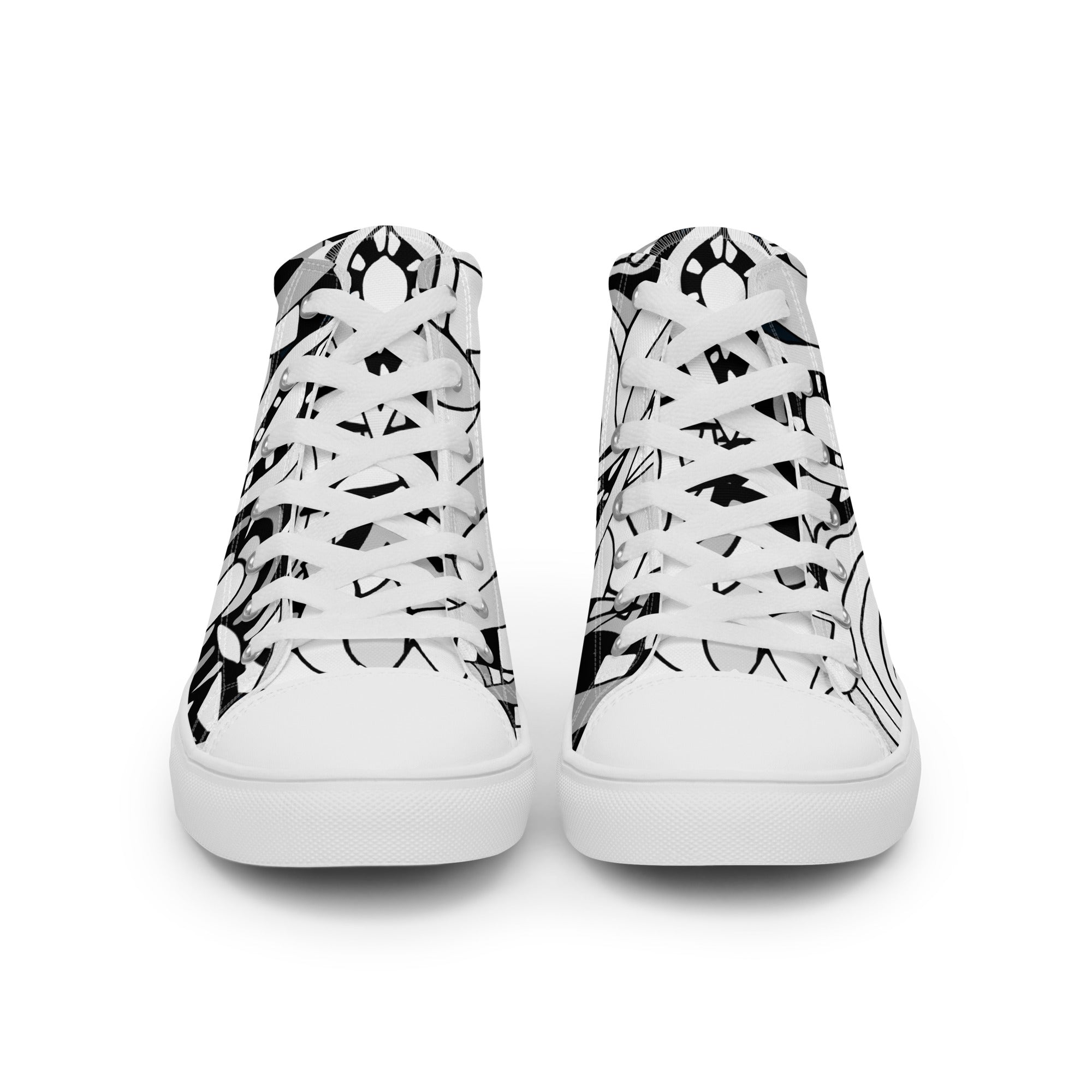 Men’s Abstract Wave High-Top Sneakers, Black & White, Canvas Casual Shoes