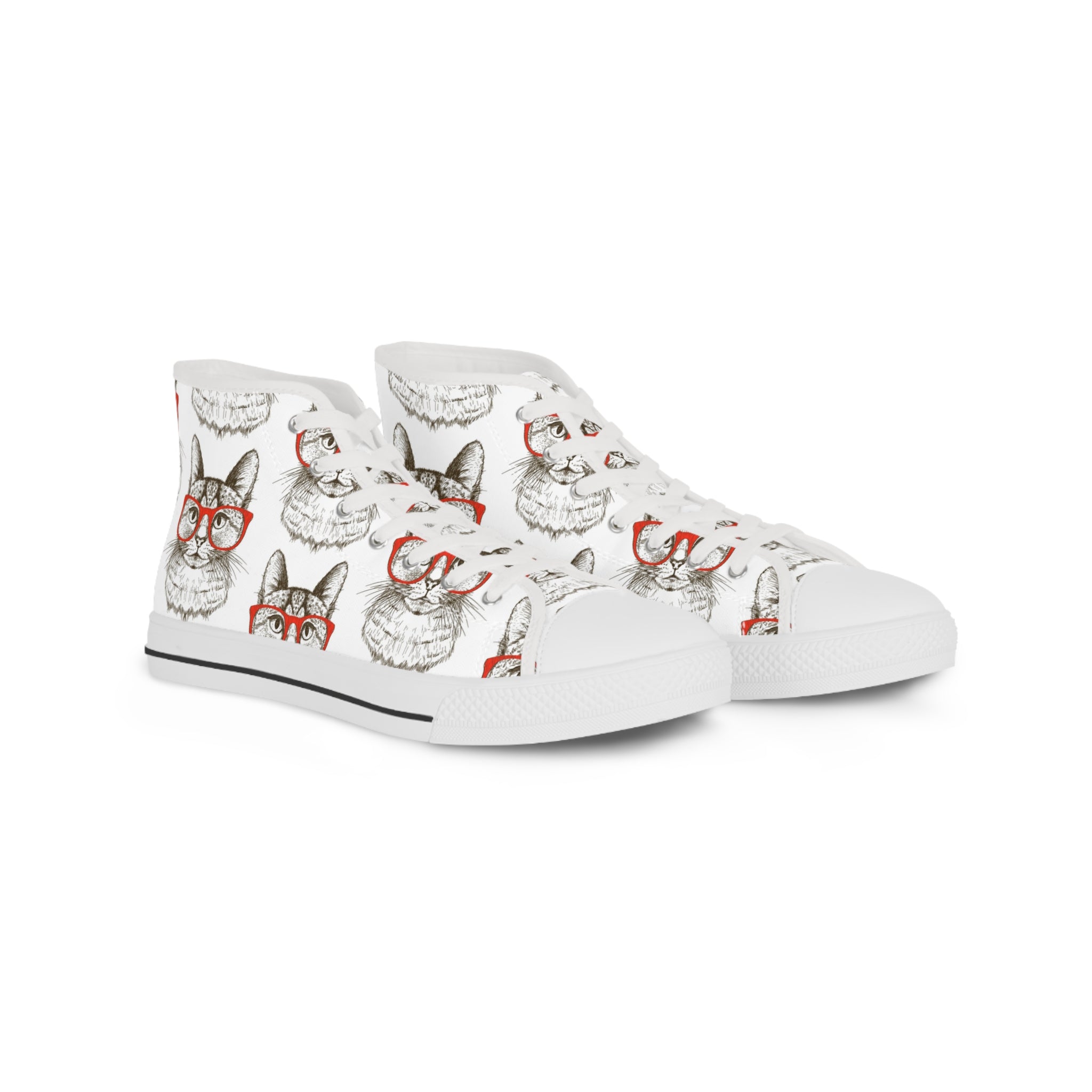 Mens High Top Canvas Sneakers With Cat Illustration Stylish Quirky 3Fzuo