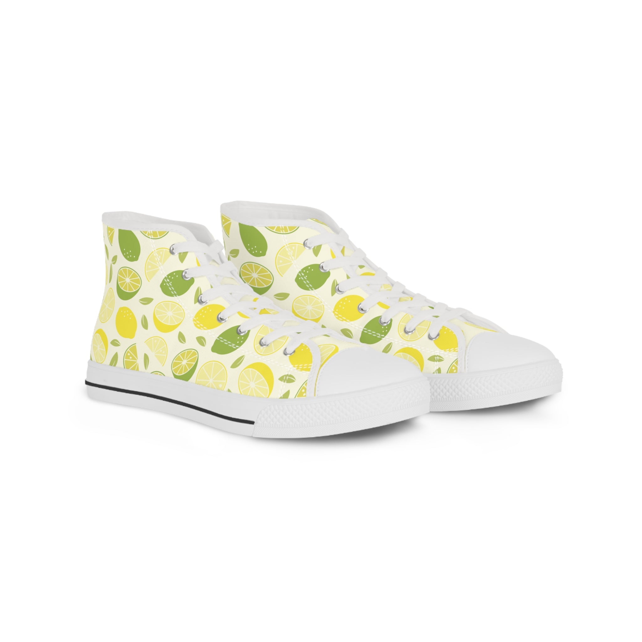 Mens High Top Canvas Sneakers With Citrus Lemon And Lime Print Fresh And Stylish