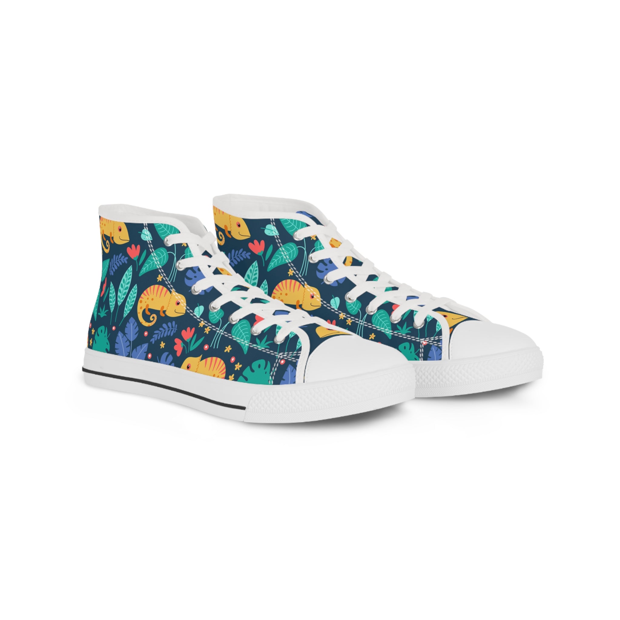 Mens High Top Canvas Sneakers With Colorful Chameleon Print Fun And Playful Design Kir46