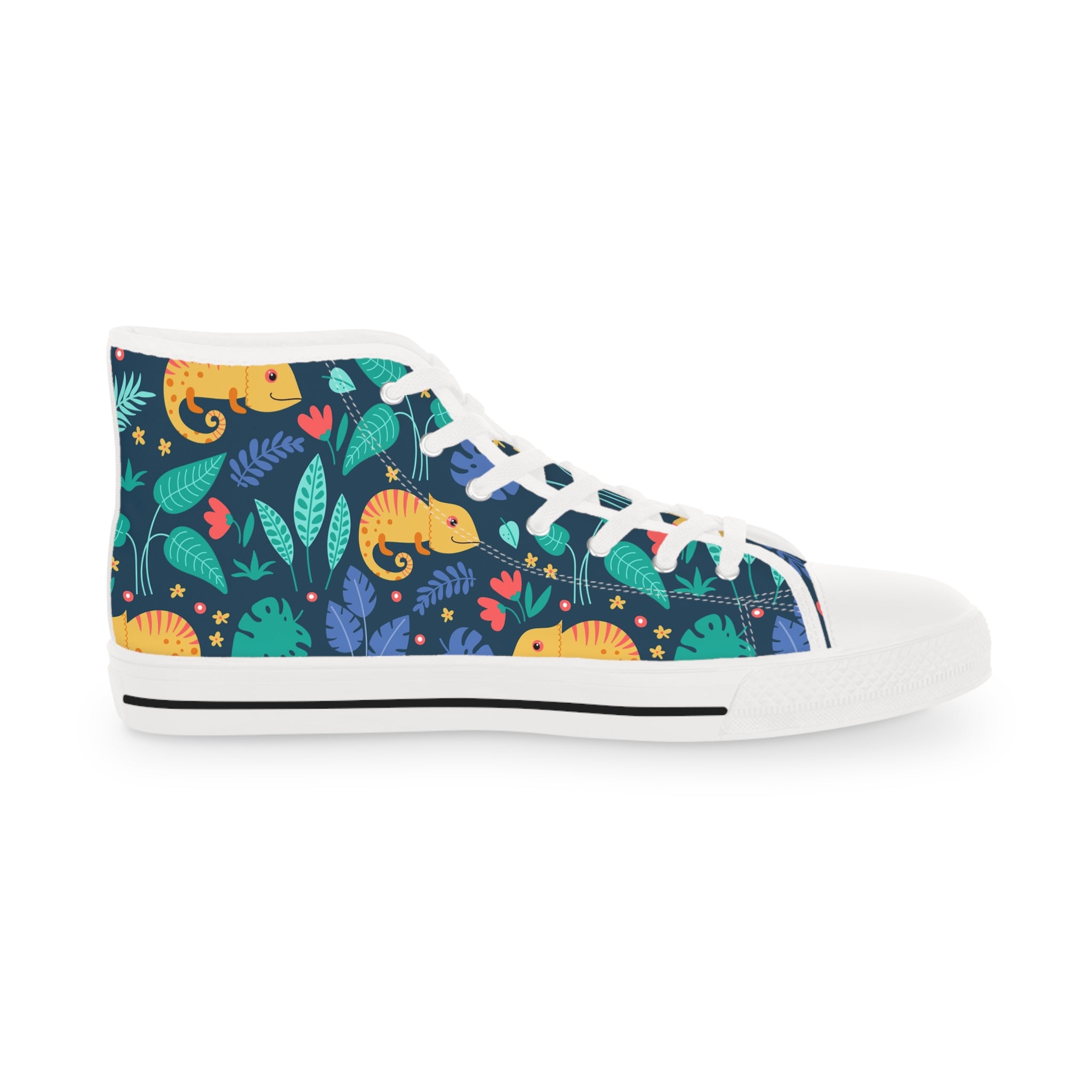 Men’s High-Top Canvas Sneakers with Colorful Chameleon Print – Fun and Playful Design