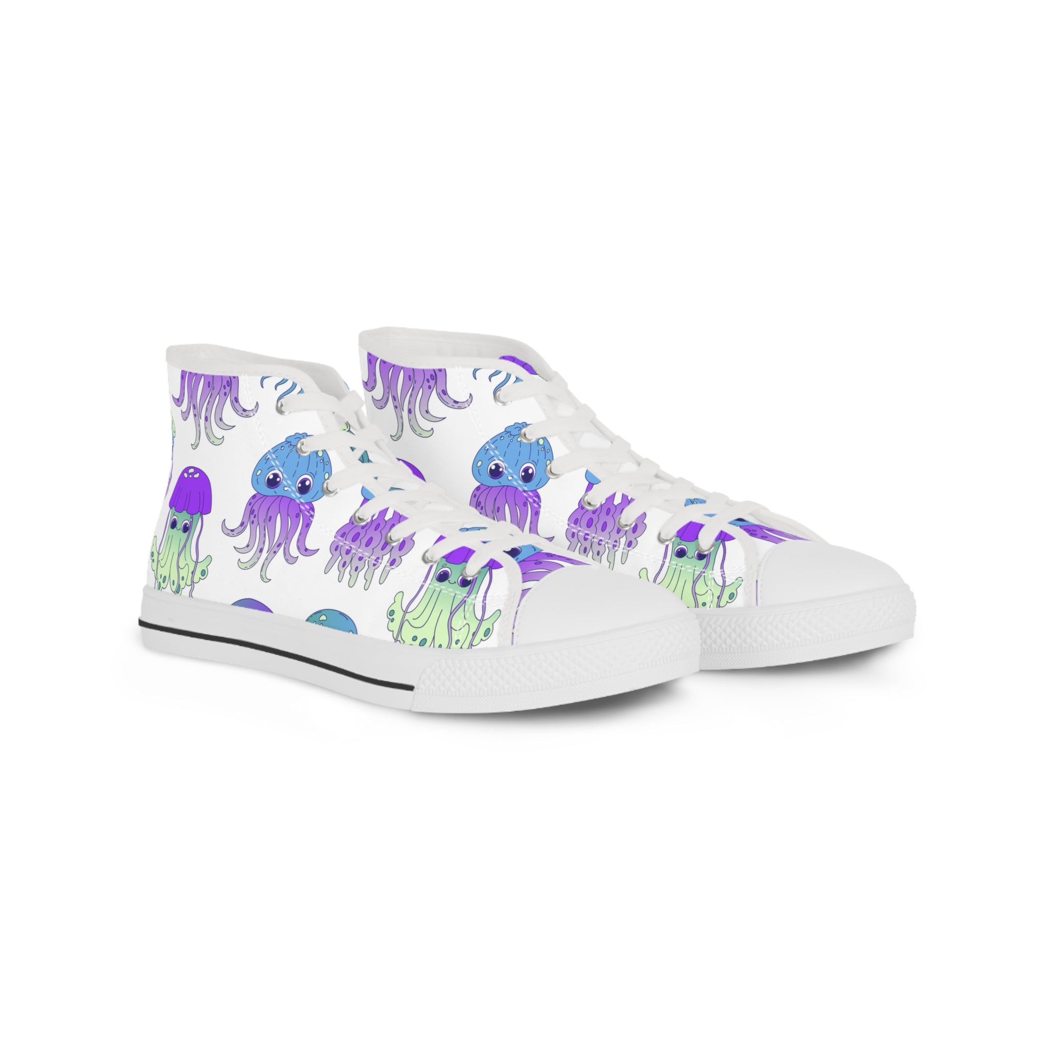 Mens High Top Canvas Sneakers With Colorful Jellyfish Pattern Aquatic Vibrant 4Niap