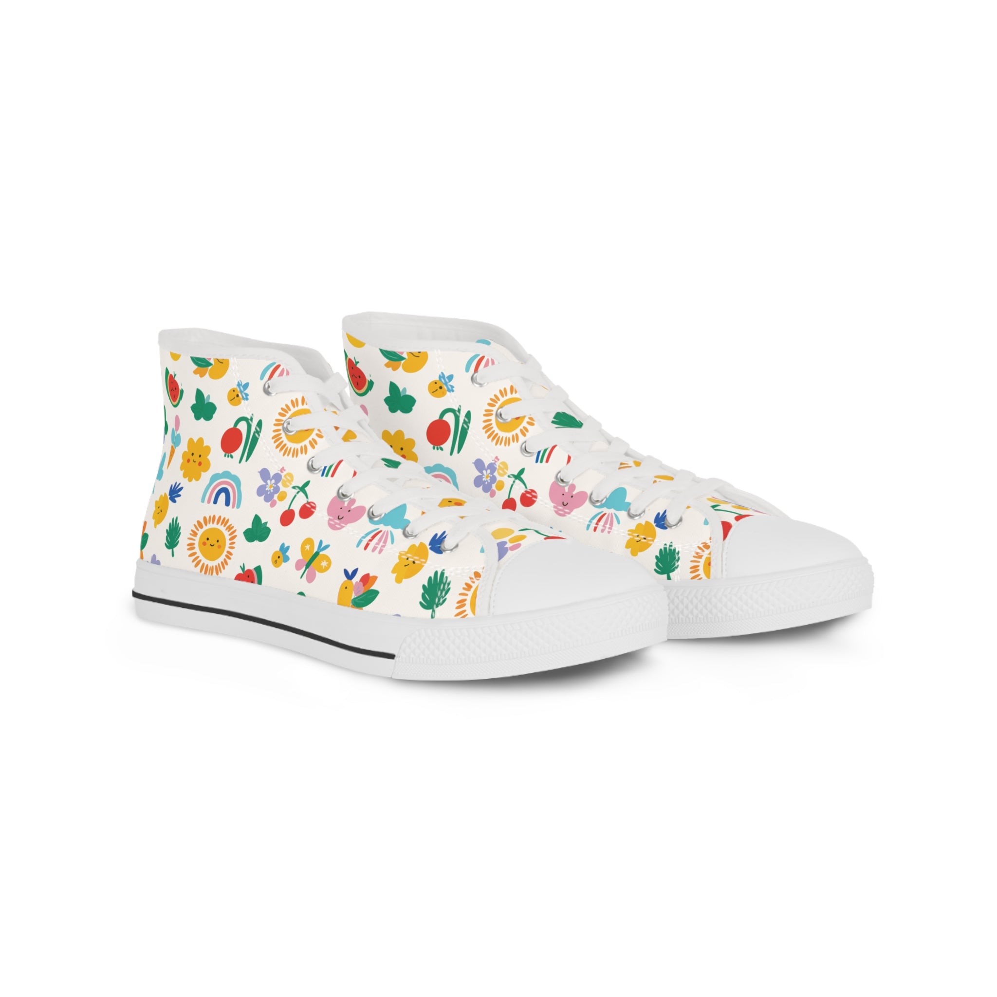 Mens High Top Canvas Sneakers With Cute Icon Print Fun And Colorful Canvas Shoes 4Oh2I