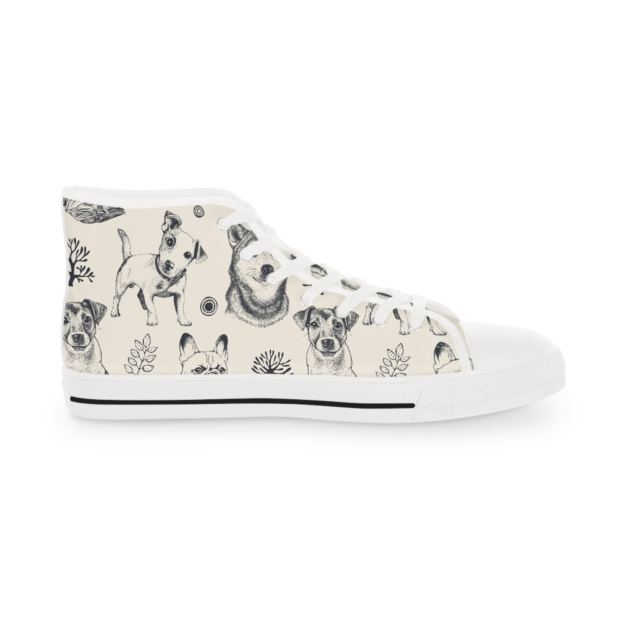 Men’s High-Top Canvas Sneakers with Dog Sketch Pattern – Unique & Artistic