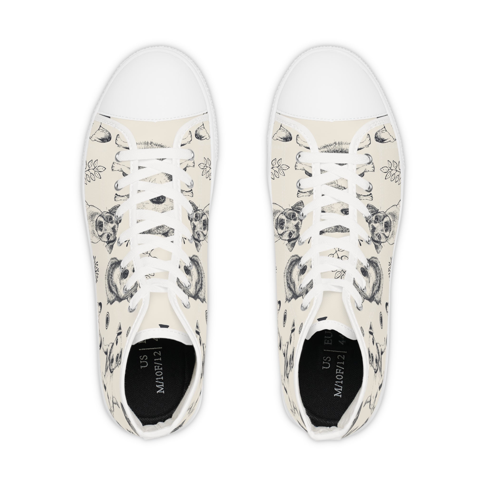 Men’s High-Top Canvas Sneakers with Dog Sketch Pattern – Unique & Artistic