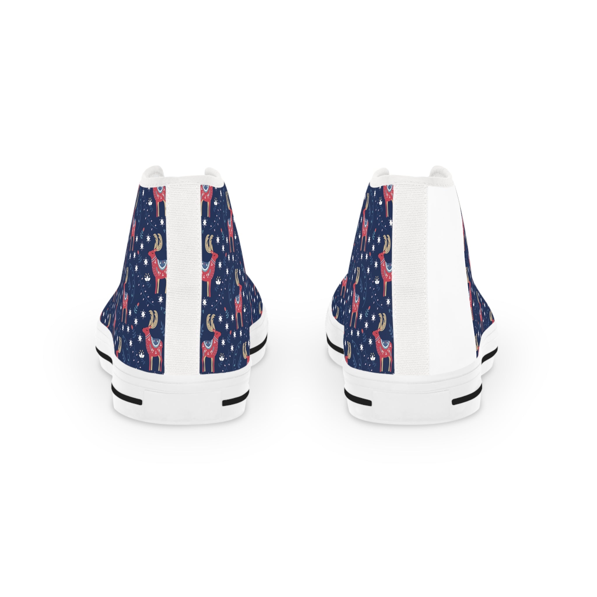 Men’s High-Top Canvas Sneakers with Festive Reindeer Pattern – Whimsical & Seasonal