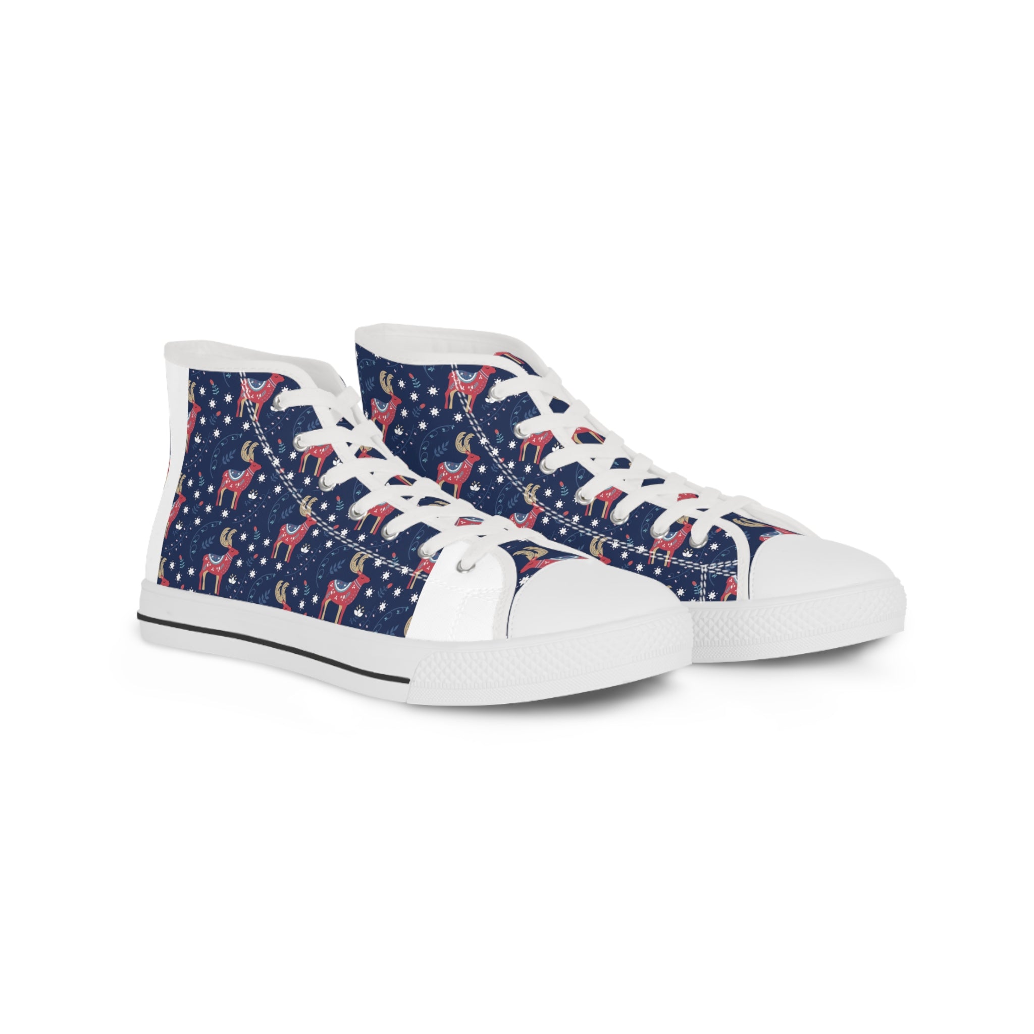 Mens High Top Canvas Sneakers With Festive Reindeer Pattern Whimsical Seasonal Ihyhj