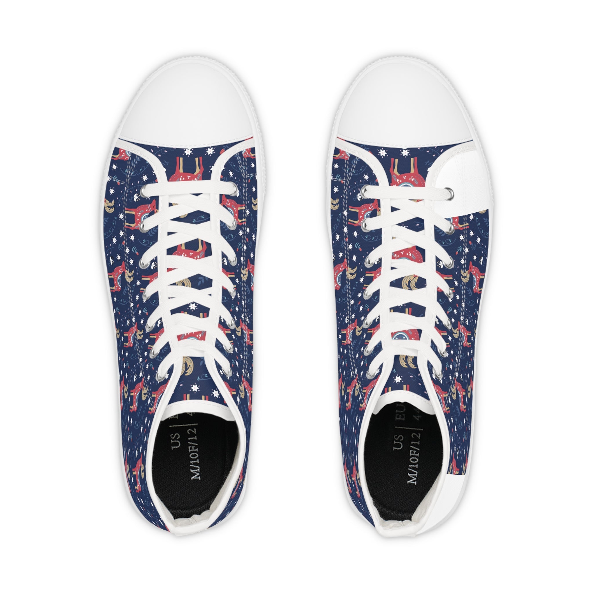 Men’s High-Top Canvas Sneakers with Festive Reindeer Pattern – Whimsical & Seasonal