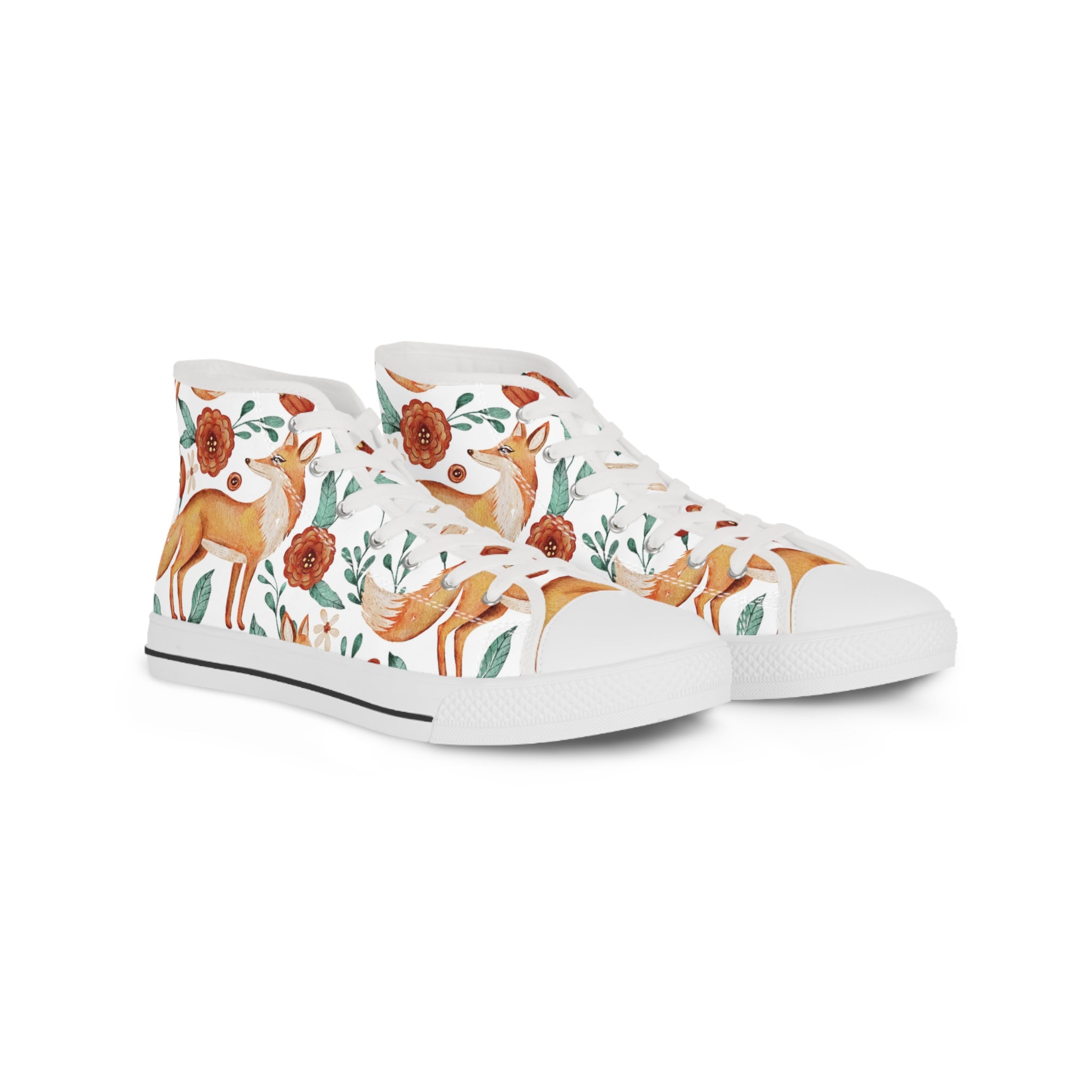 Mens High Top Canvas Sneakers With Fox And Floral Design Nature Inspired Artistic Pdva6