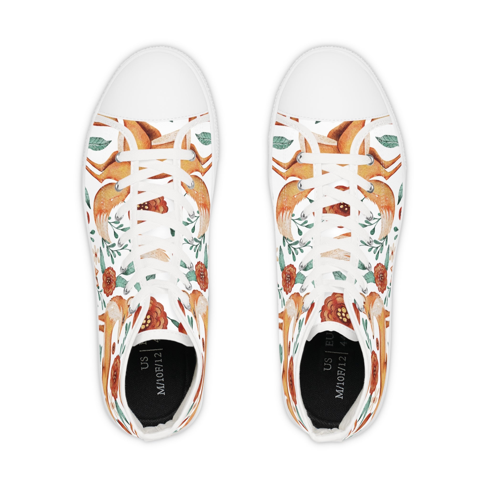 Men’s High-Top Canvas Sneakers with Fox and Floral Design – Nature-Inspired & Artistic