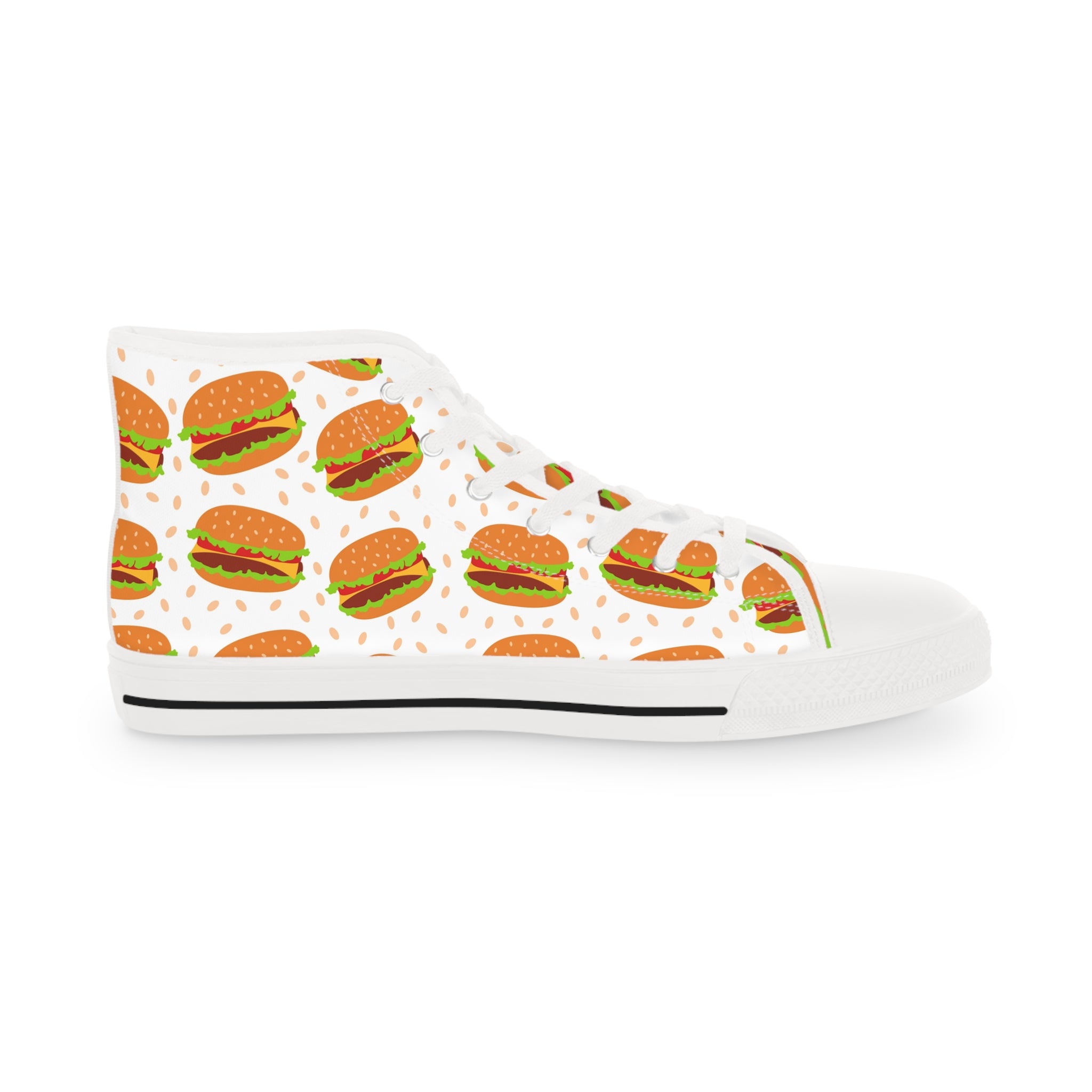 Men’s High-Top Canvas Sneakers with Hamburger Print – Fun & Food-Inspired