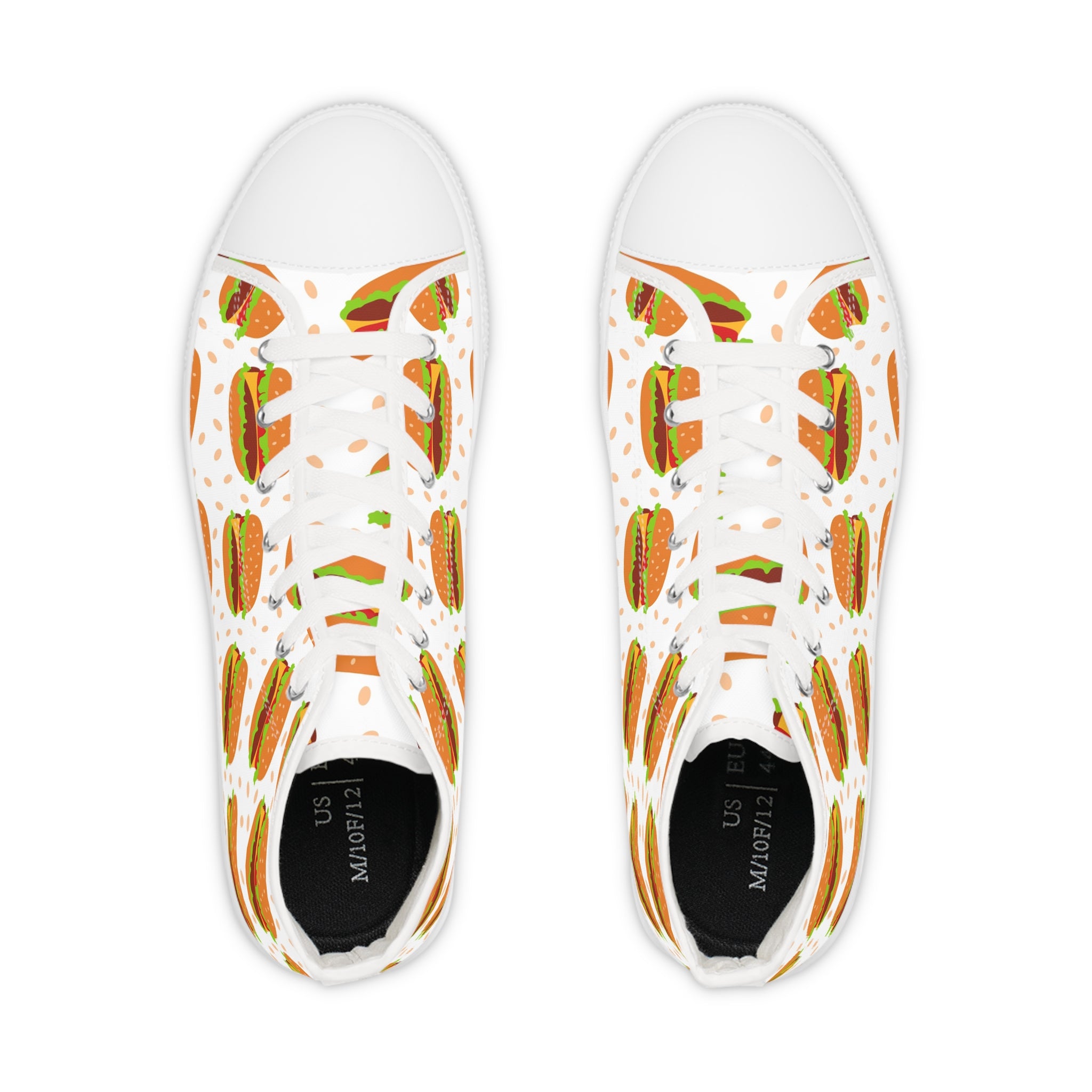 Men’s High-Top Canvas Sneakers with Hamburger Print – Fun & Food-Inspired