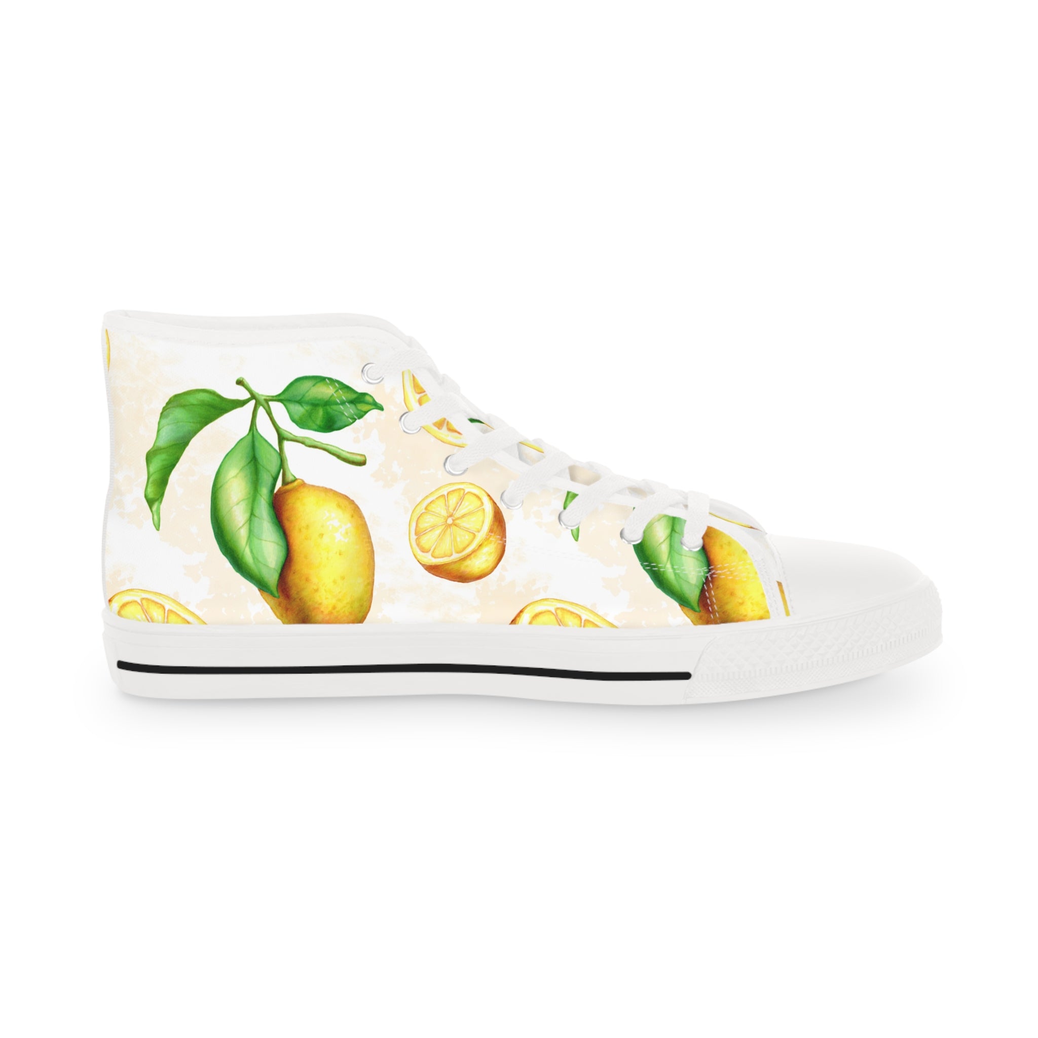 Men’s High-Top Canvas Sneakers with Lemon Branch Print – Fresh and Natural