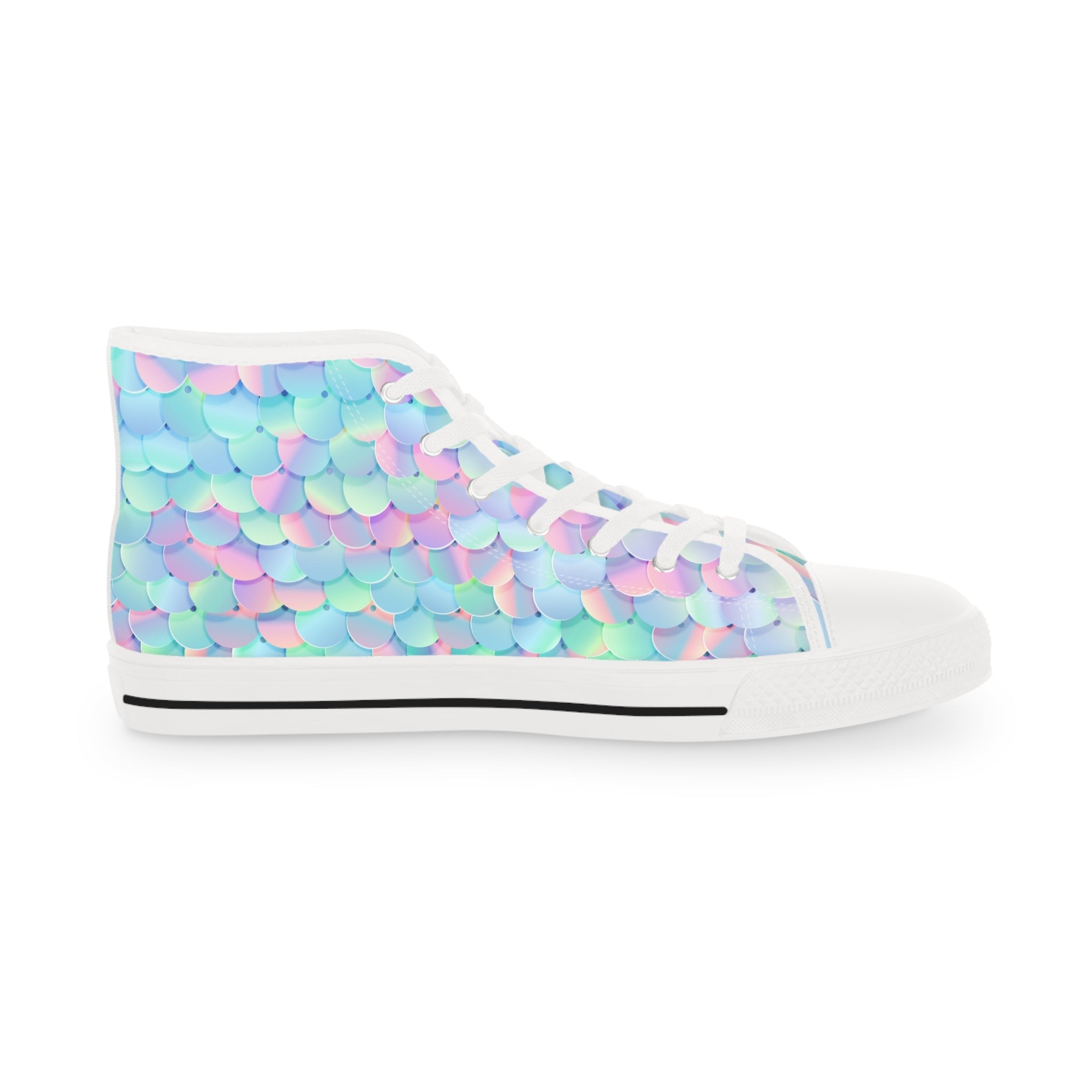 Men’s High-Top Canvas Sneakers with Mermaid Scale Print – Fun and Vibrant Canvas Shoes