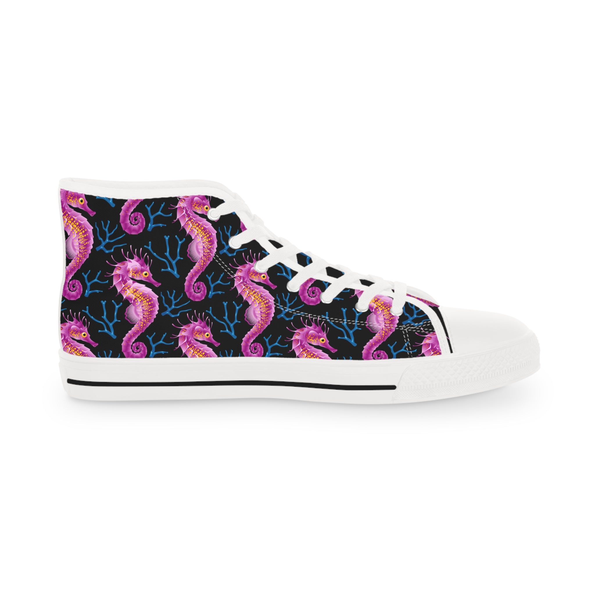 Men’s High-Top Canvas Sneakers with Vibrant Seahorse Print – Aquatic & Colorful