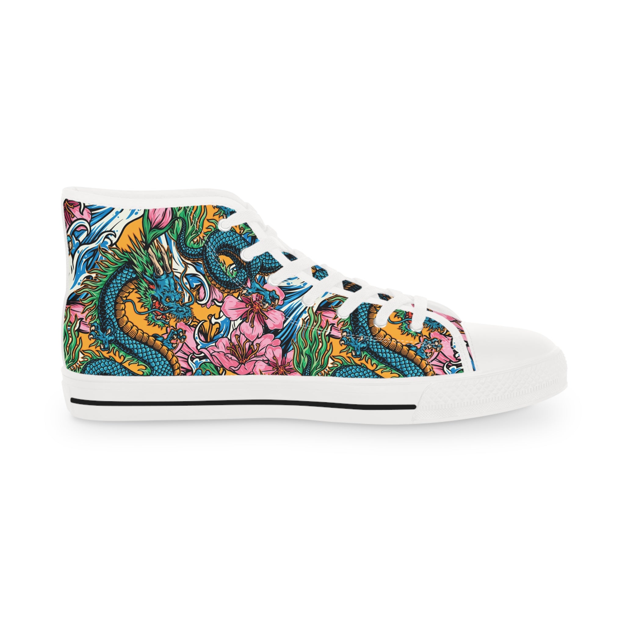 Men’s High-Top Canvas Sneakers with Vibrant Snake and Floral Design – Bold & Stylish