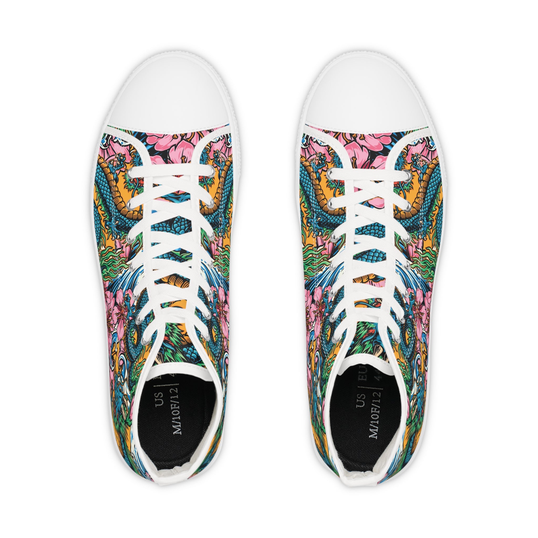 Men’s High-Top Canvas Sneakers with Vibrant Snake and Floral Design – Bold & Stylish