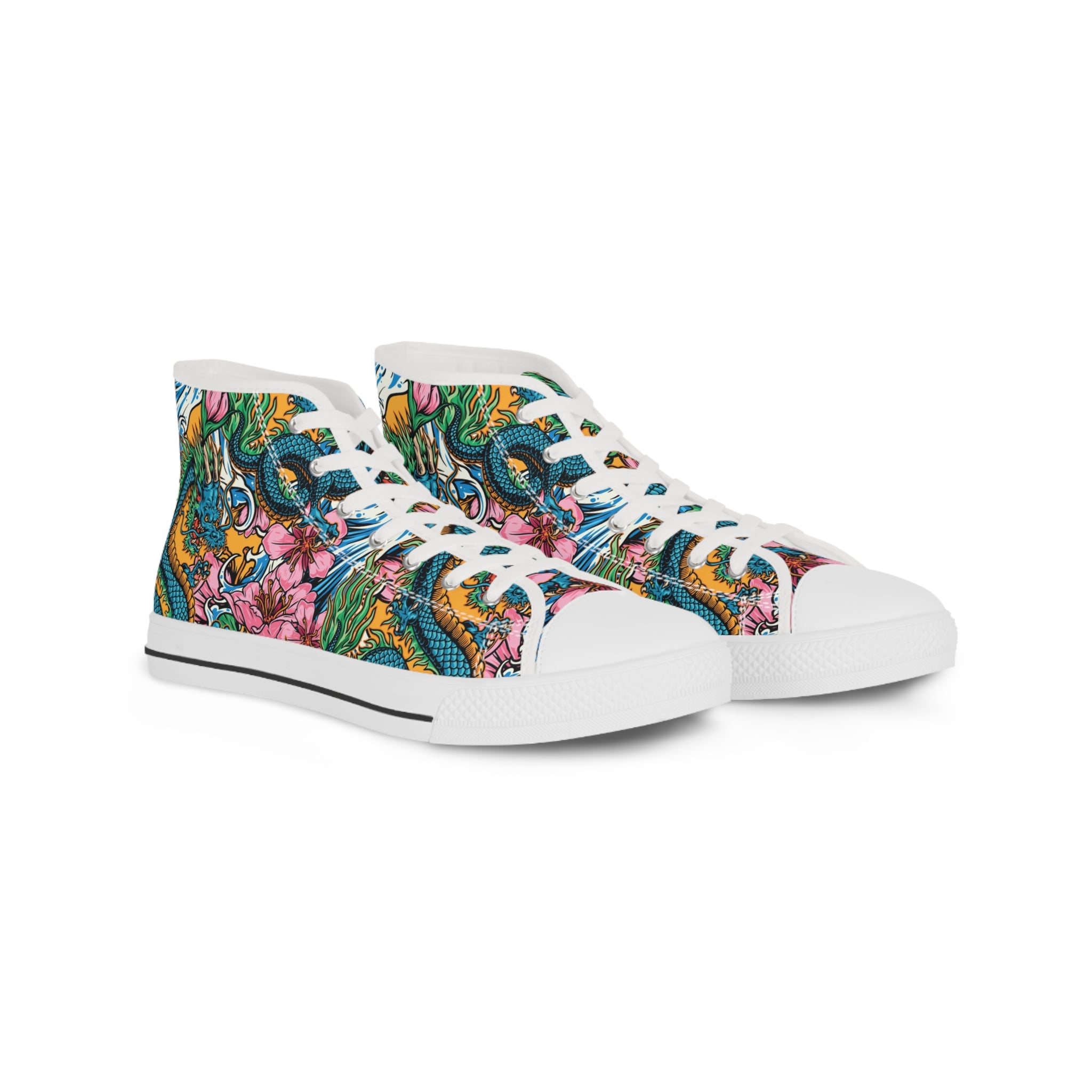 Mens High Top Canvas Sneakers With Vibrant Snake And Floral Design Bold Stylish Yw5Ol