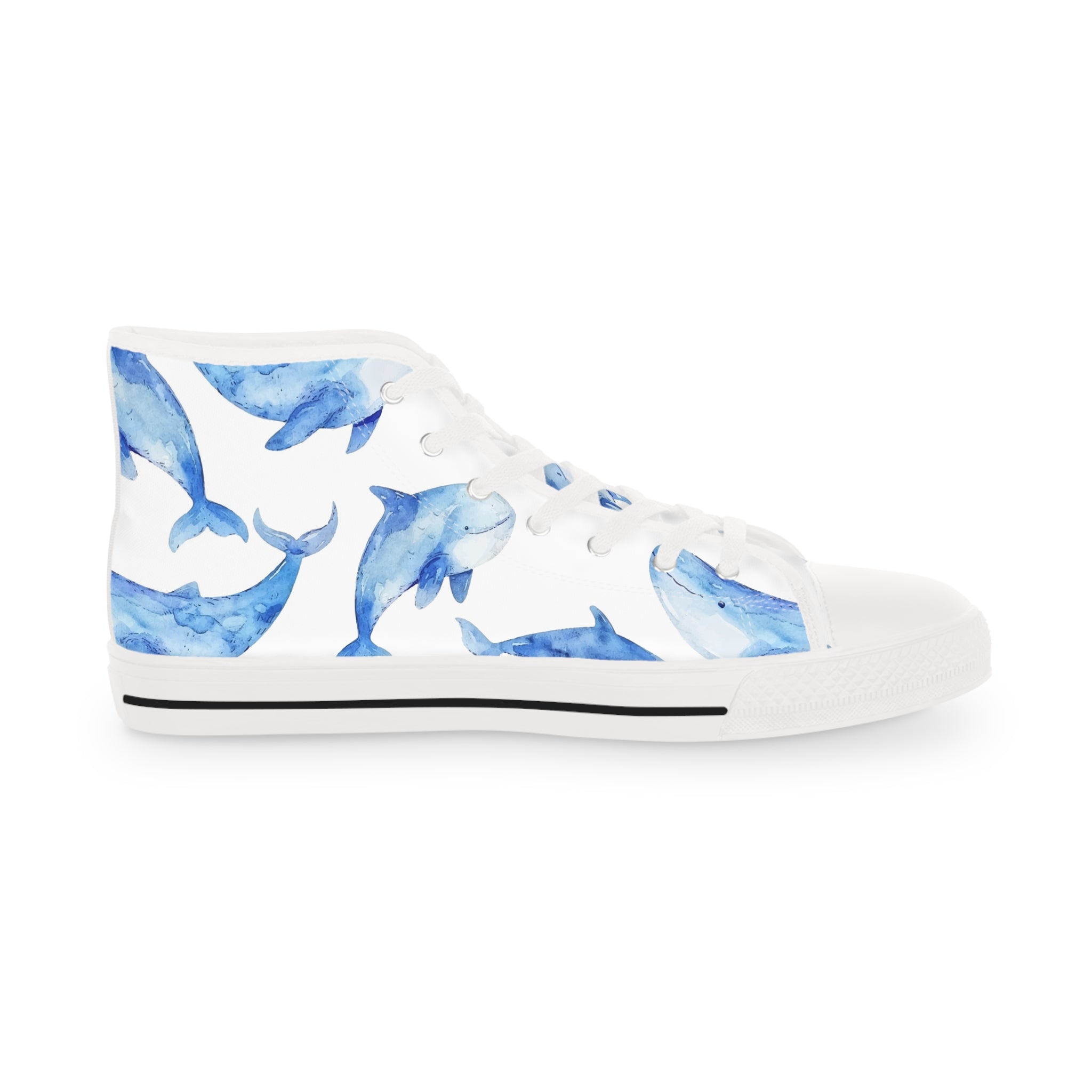 Men’s High-Top Canvas Sneakers with Watercolor Shark Print – Marine-Inspired & Stylish