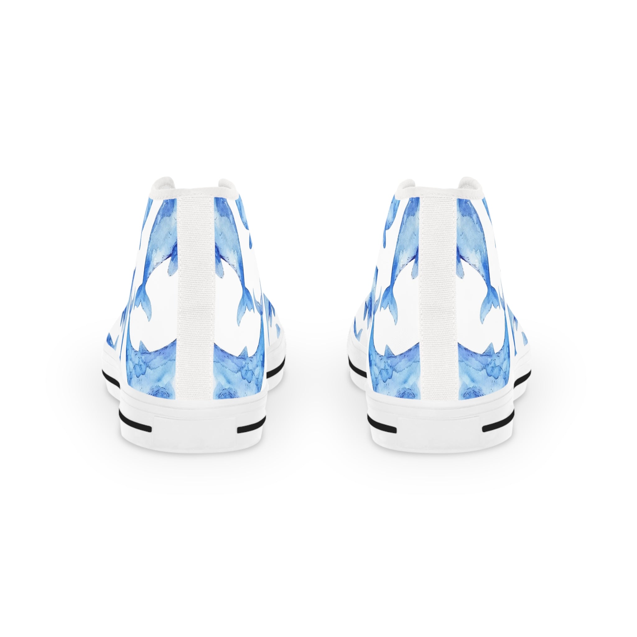 Men’s High-Top Canvas Sneakers with Watercolor Shark Print – Marine-Inspired & Stylish