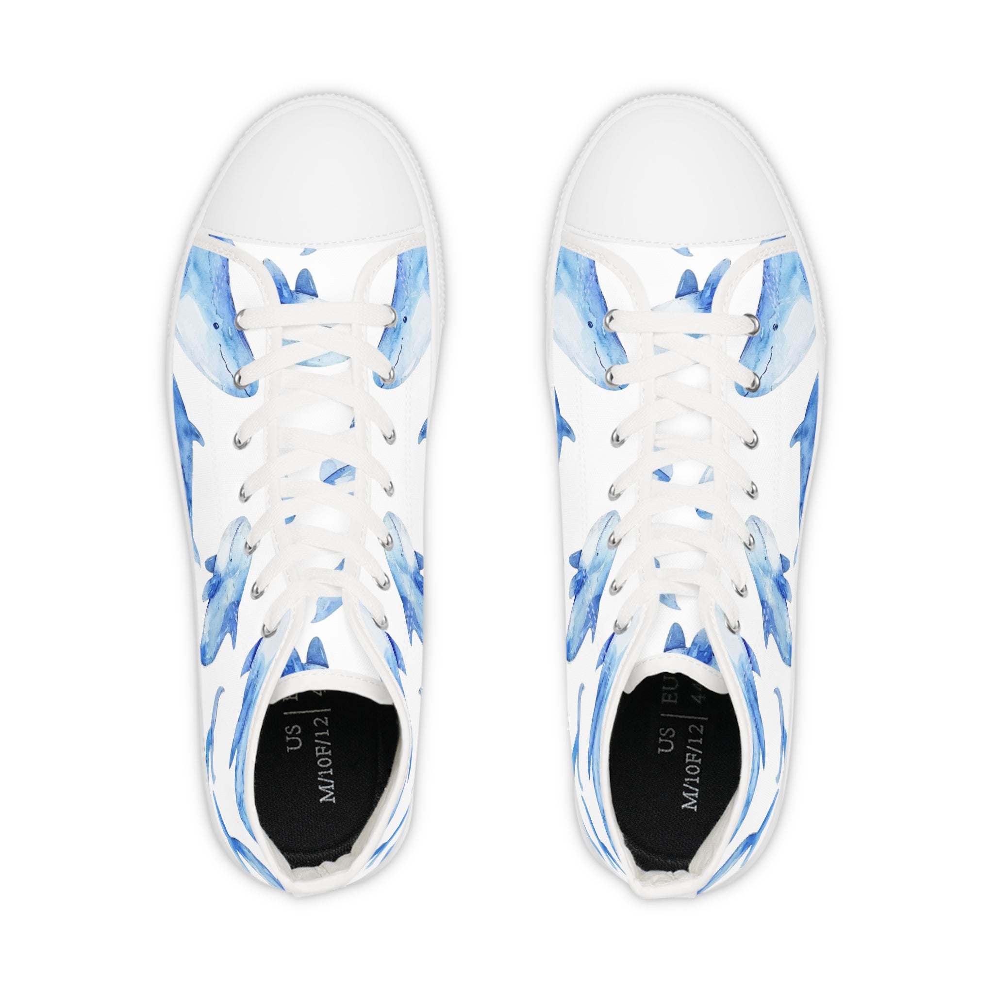 Men’s High-Top Canvas Sneakers with Watercolor Shark Print – Marine-Inspired & Stylish