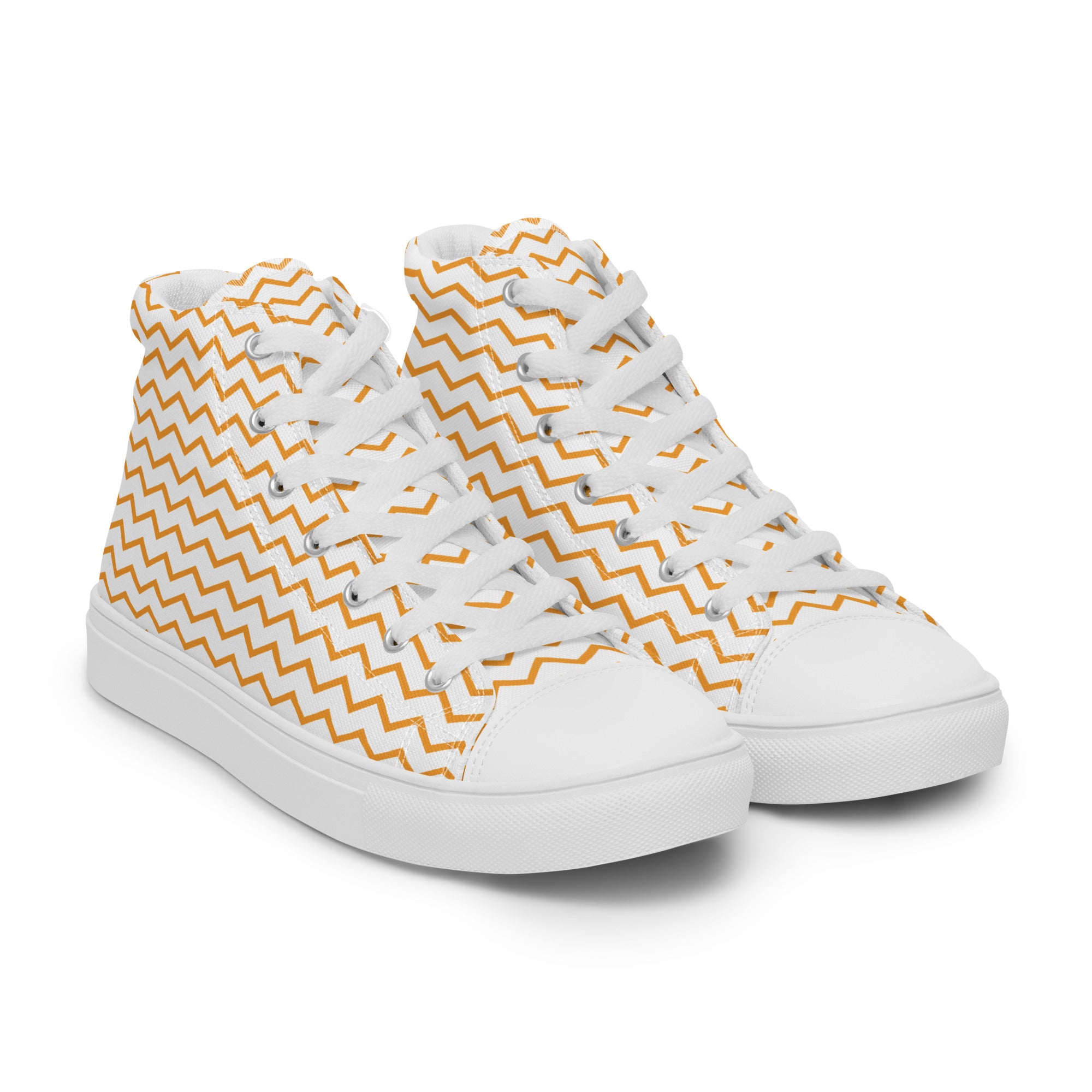 Men’s Gold Chevron High-Top Sneakers, Canvas Casual Shoes, Zigzag Print