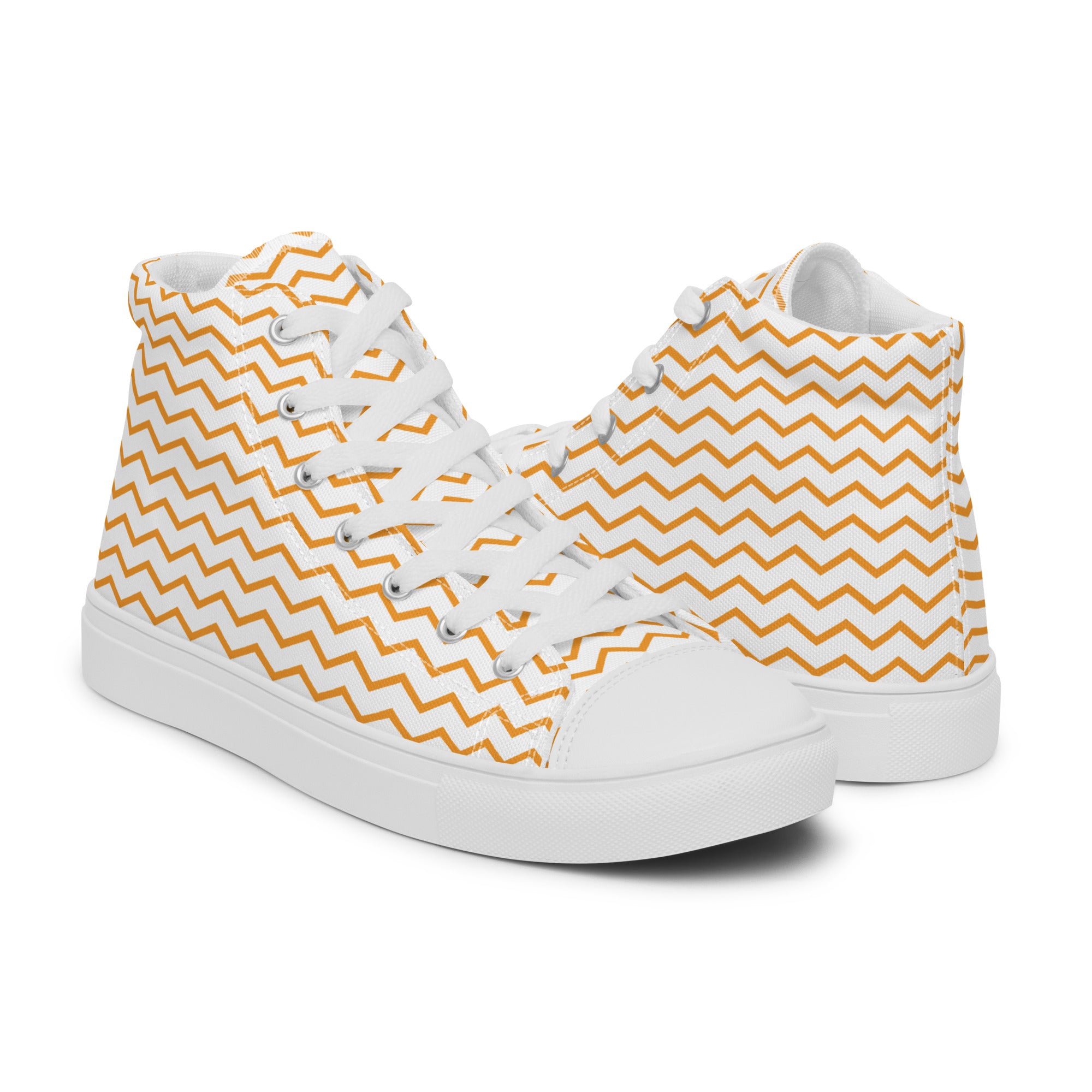 Men’s Gold Chevron High-Top Sneakers, Canvas Casual Shoes, Zigzag Print