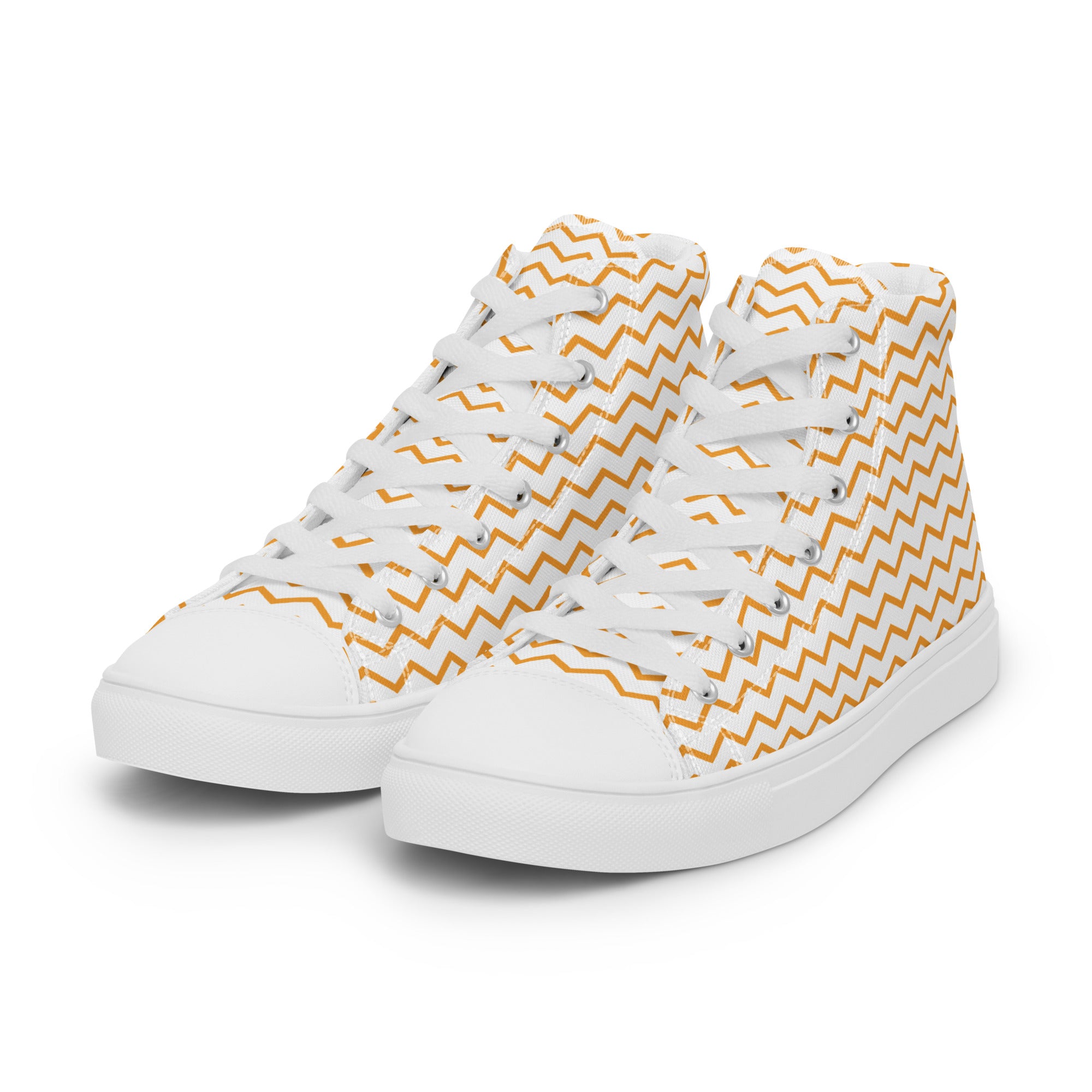 Men’s Gold Chevron High-Top Sneakers, Canvas Casual Shoes, Zigzag Print