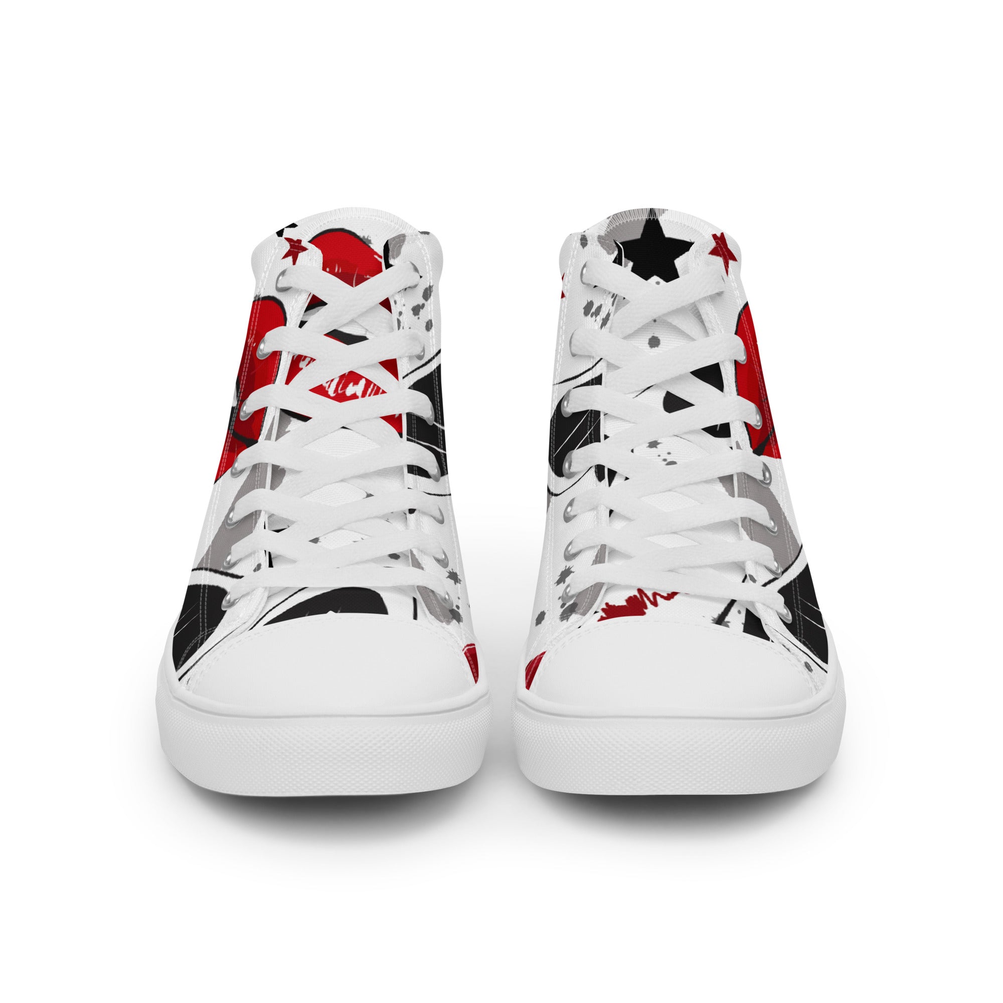 Men’s Red Lips High-Top Sneakers, White Canvas, Bold Graphic Print