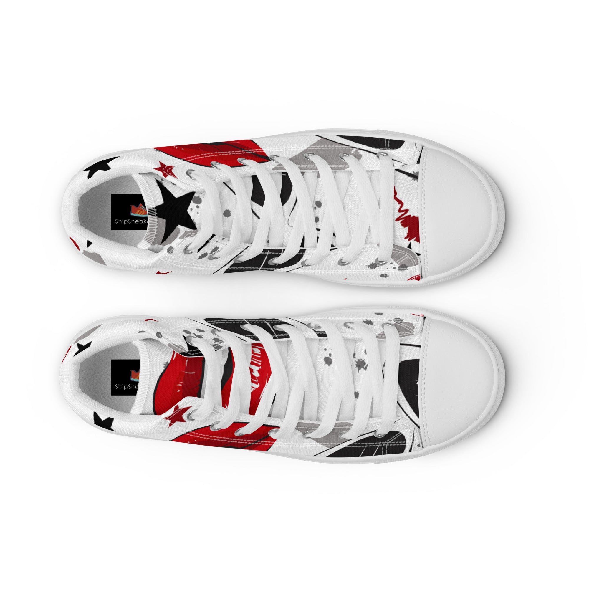 Men’s Red Lips High-Top Sneakers, White Canvas, Bold Graphic Print