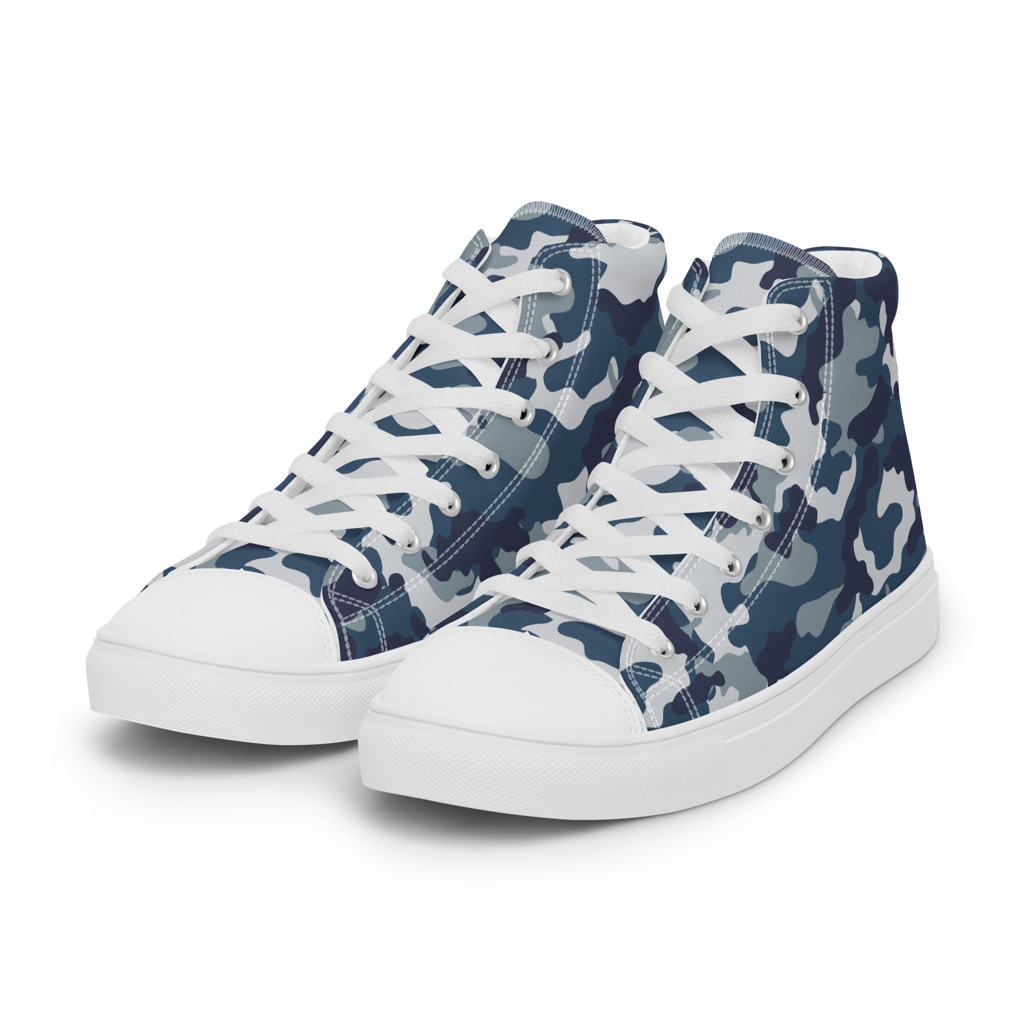 Men’s Blue Camo High-Top Canvas Sneakers – Casual, Comfortable, Durable Fashion Sneakers